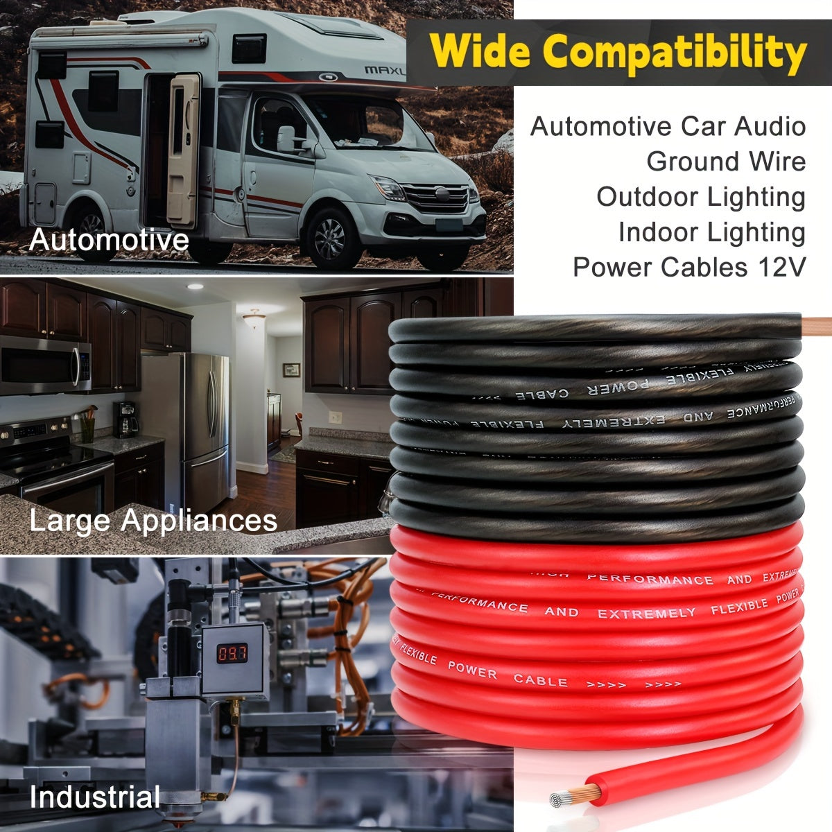 8 Gauge Wire 50ft CCA Wire, (25ft Black+25ft Red) Battery Cable