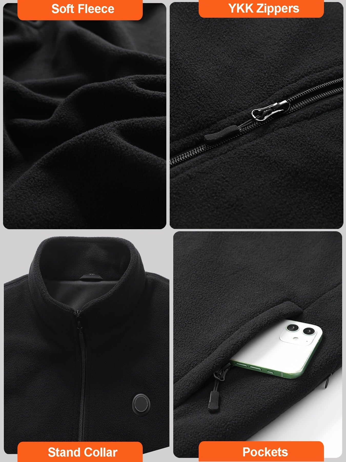 Men's Warm Heated Sport Coat Fleece Jacket, Battery Pack 7.4V Fast Heating, (with Batteries)