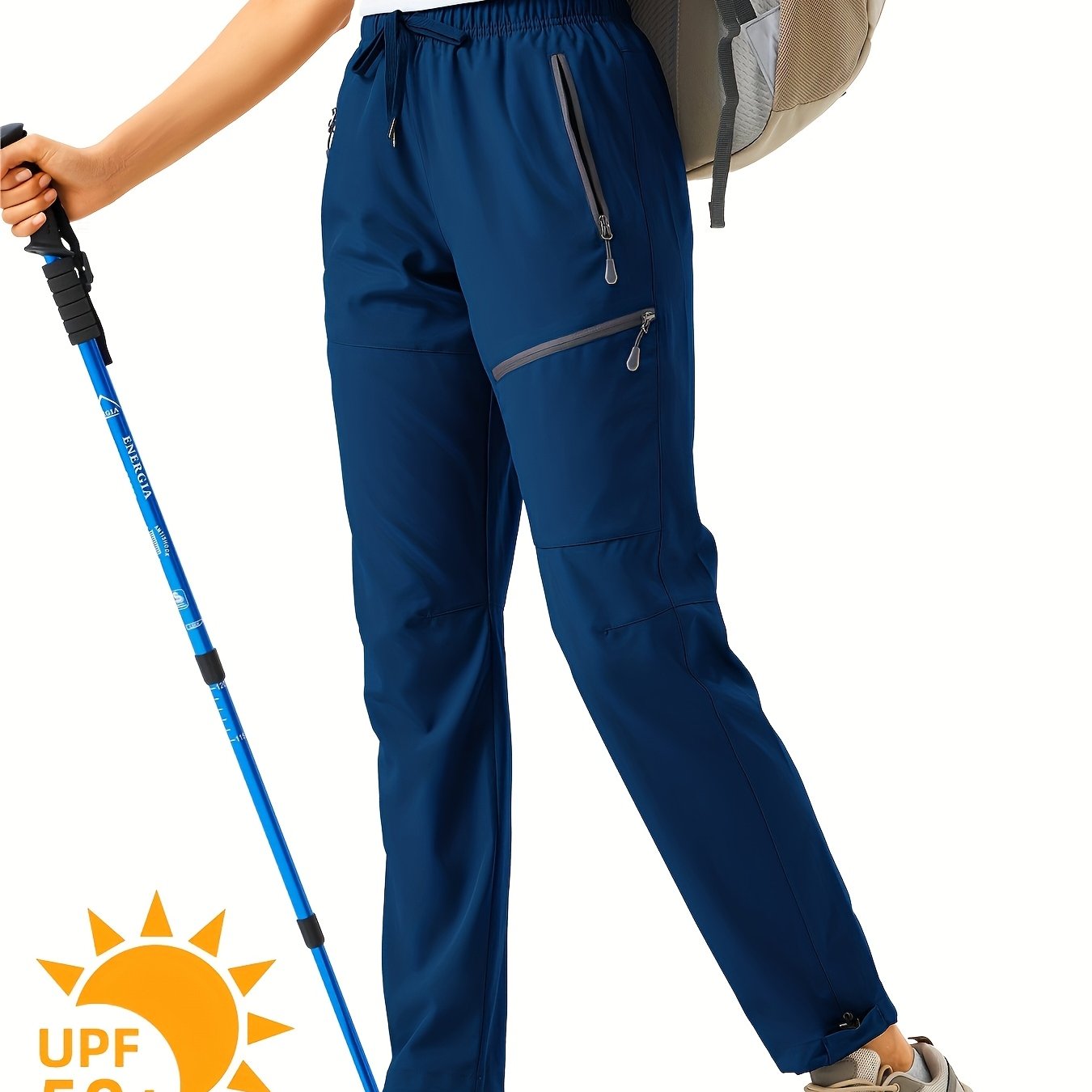 Plus Size Women's Cargo Pants, Lightweight, Quick Dry, Water Resistant, Elastic Waist, Zipper Pockets
