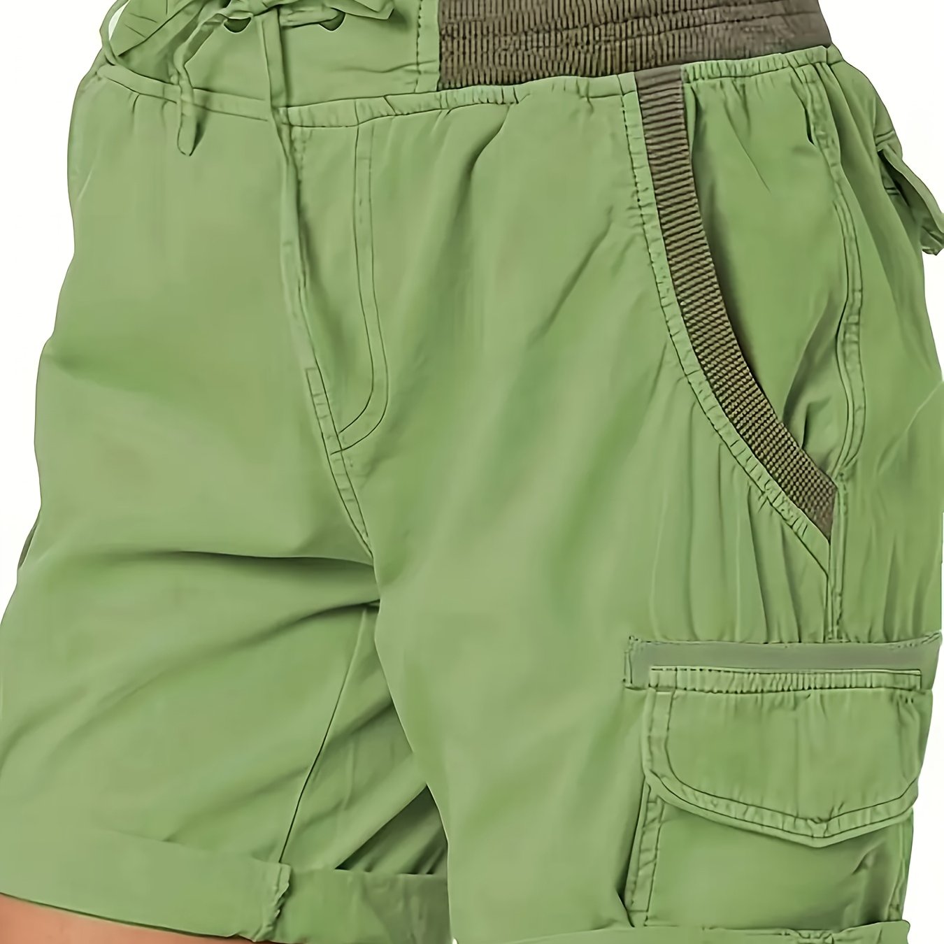 Women's Plus Size Cargo Shorts with Drawstring Waist, Flap Pockets, and Side Slit