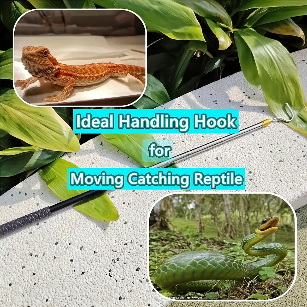 Stainless Steel Snake Hook with Secure Grip - 47" Reptile Catcher Stick for Safe Handling of Rattlesnakes, Copperheads
