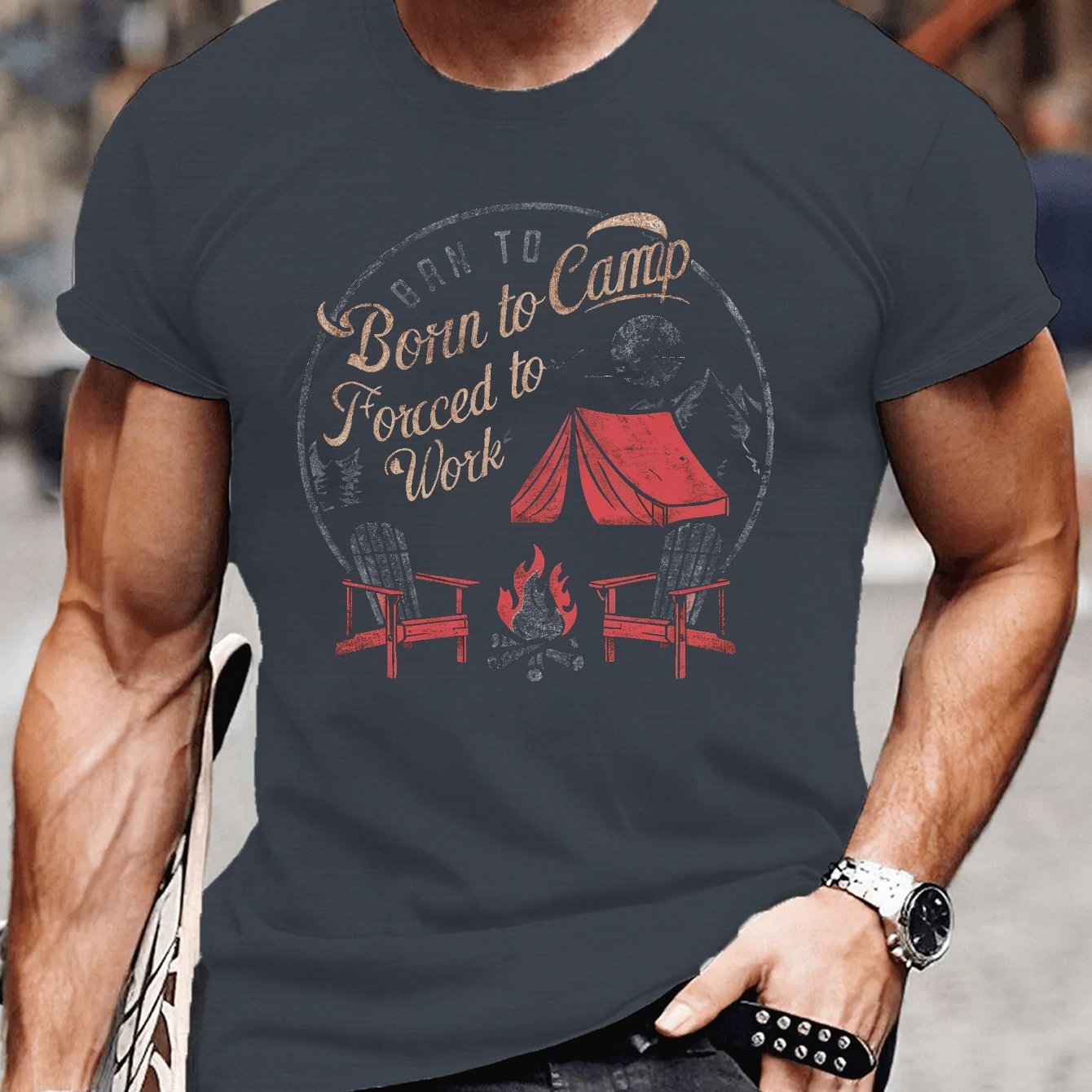 Big & Tall Men's Vintage Camping Graphic Tee - Casual Short Sleeve T-Shirt