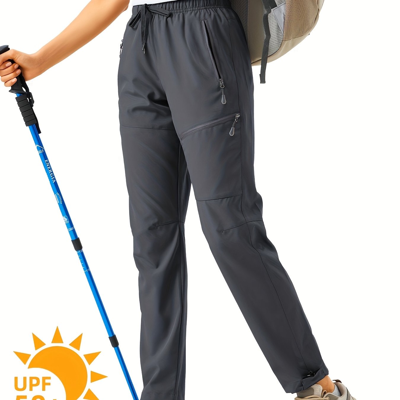 Plus Size Women's Cargo Pants, Lightweight, Quick Dry, Water Resistant, Elastic Waist, Zipper Pockets
