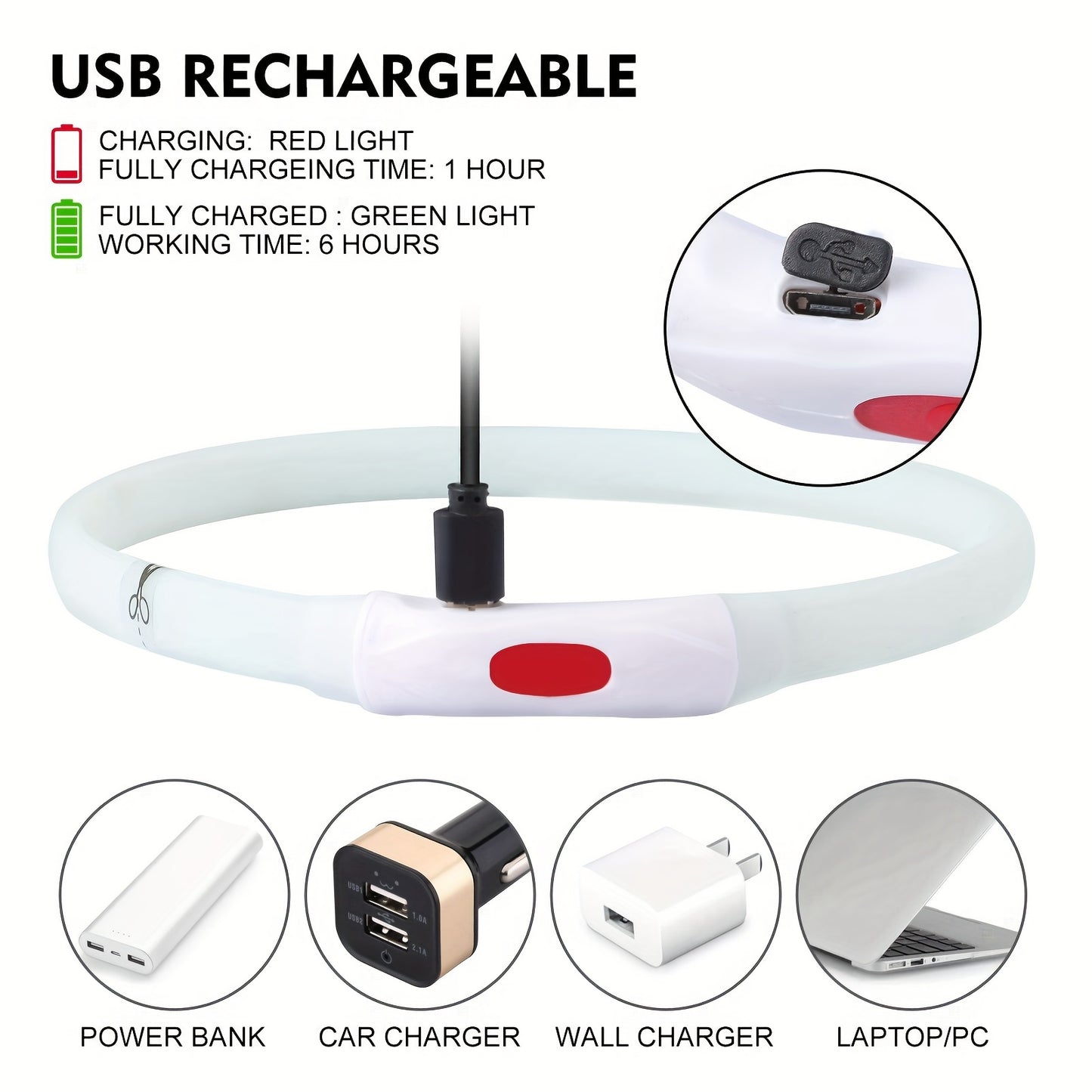 LED Cat Dog Collar, USB Rechargeable Flash Dog Necklace Light, Pet Safety Collar Makes Your Beloved Dogs Be Seen At Night