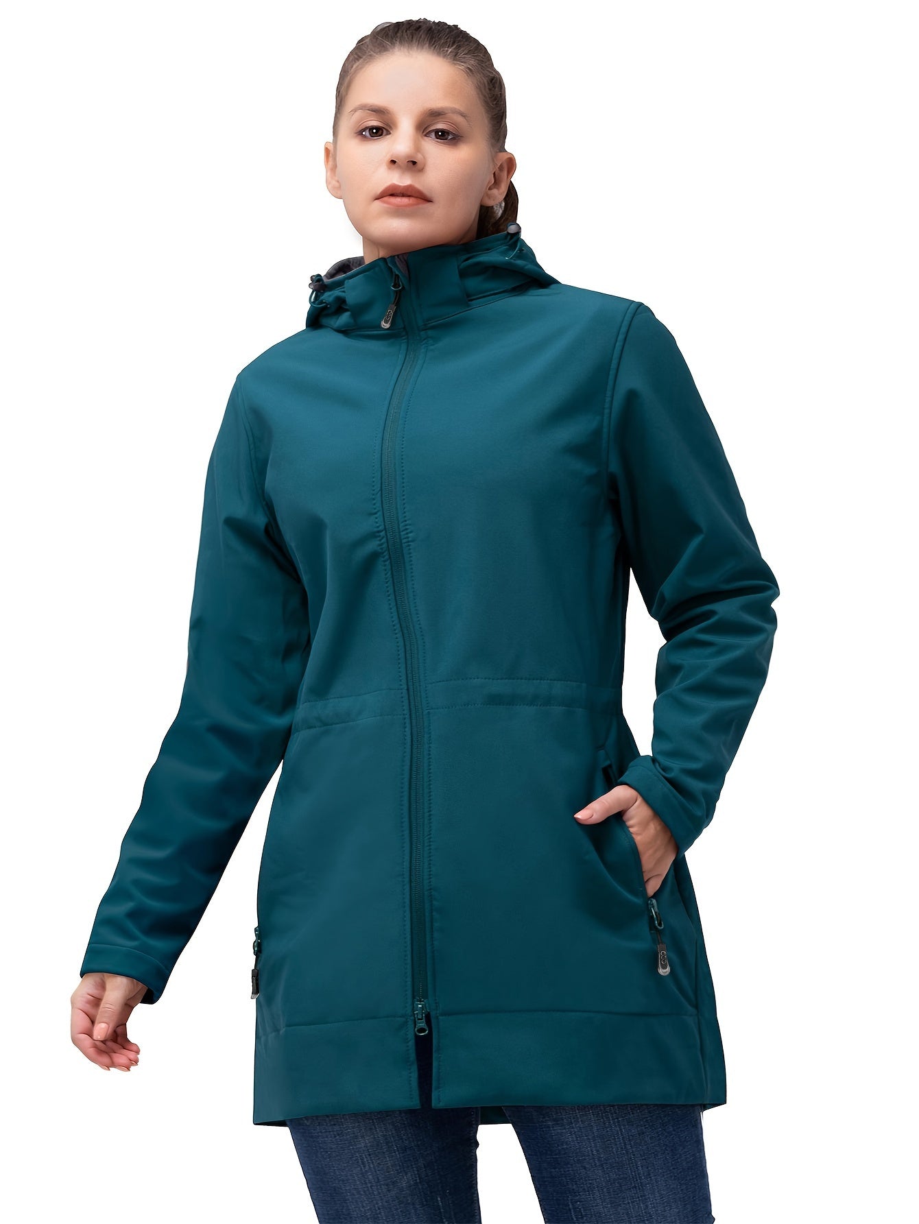 Women's Waterproof Softshell Long Rain Jacket with Hood