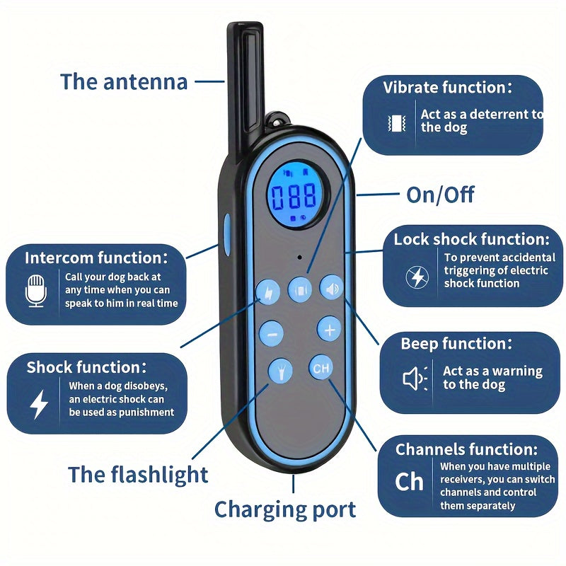 Remote Control Intercom Dog Training Collar with Voice Call Function, Adjustable Cotton Material, Electric Shock Training Device for Dogs,