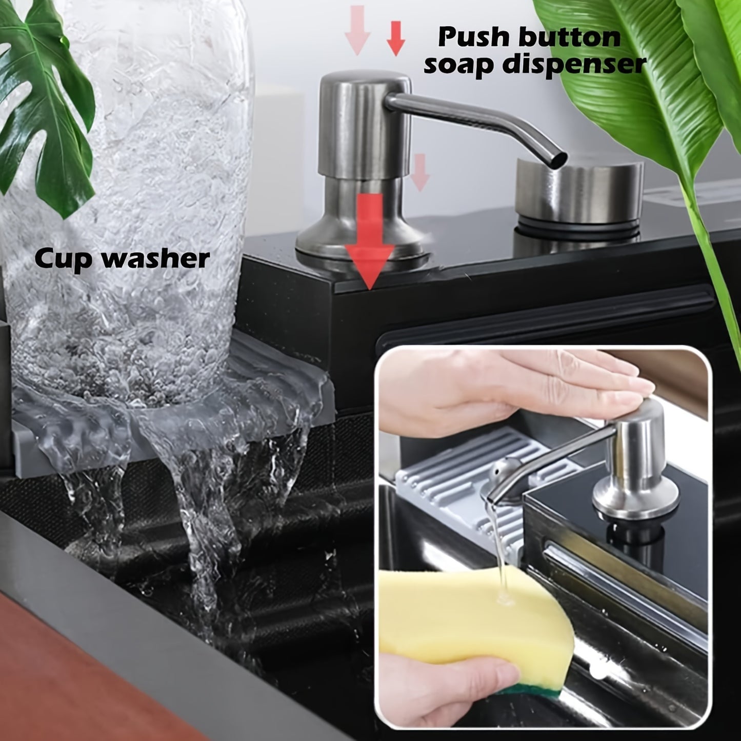 30x18 Inch Modern Stainless Steel Kitchen Sink with Dual Waterfalls, Pull-Out Faucet & Digital Display