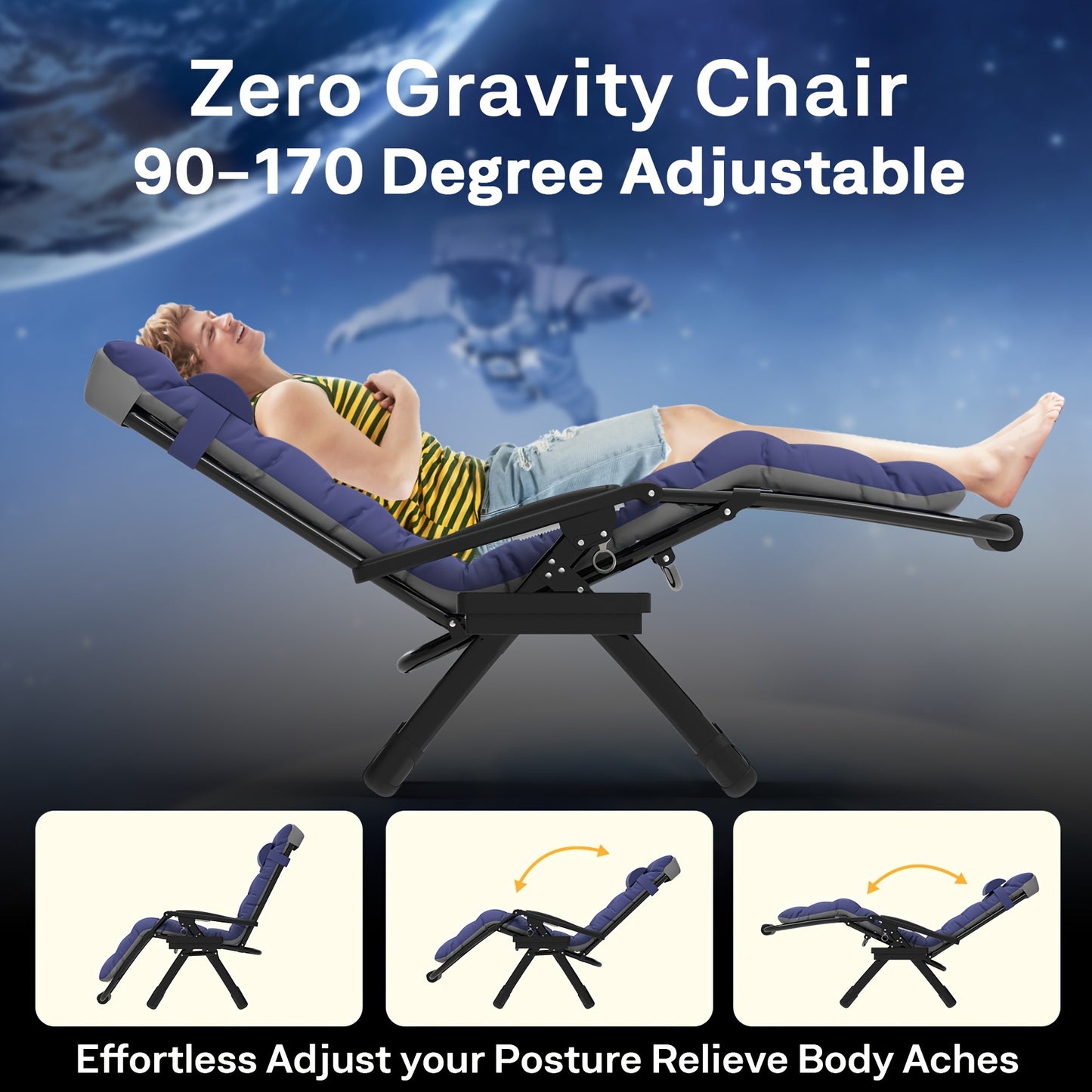 Zero Gravity Chairs XXL, 33In Padded Zero Gravity Lounge Chair