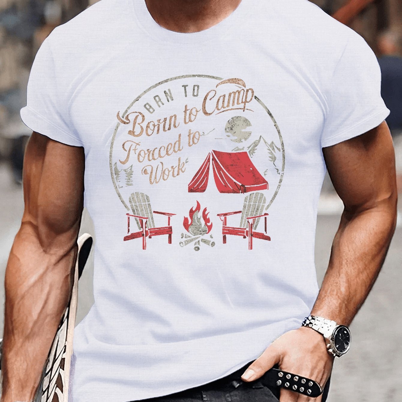 Big & Tall Men's Vintage Camping Graphic Tee - Casual Short Sleeve T-Shirt