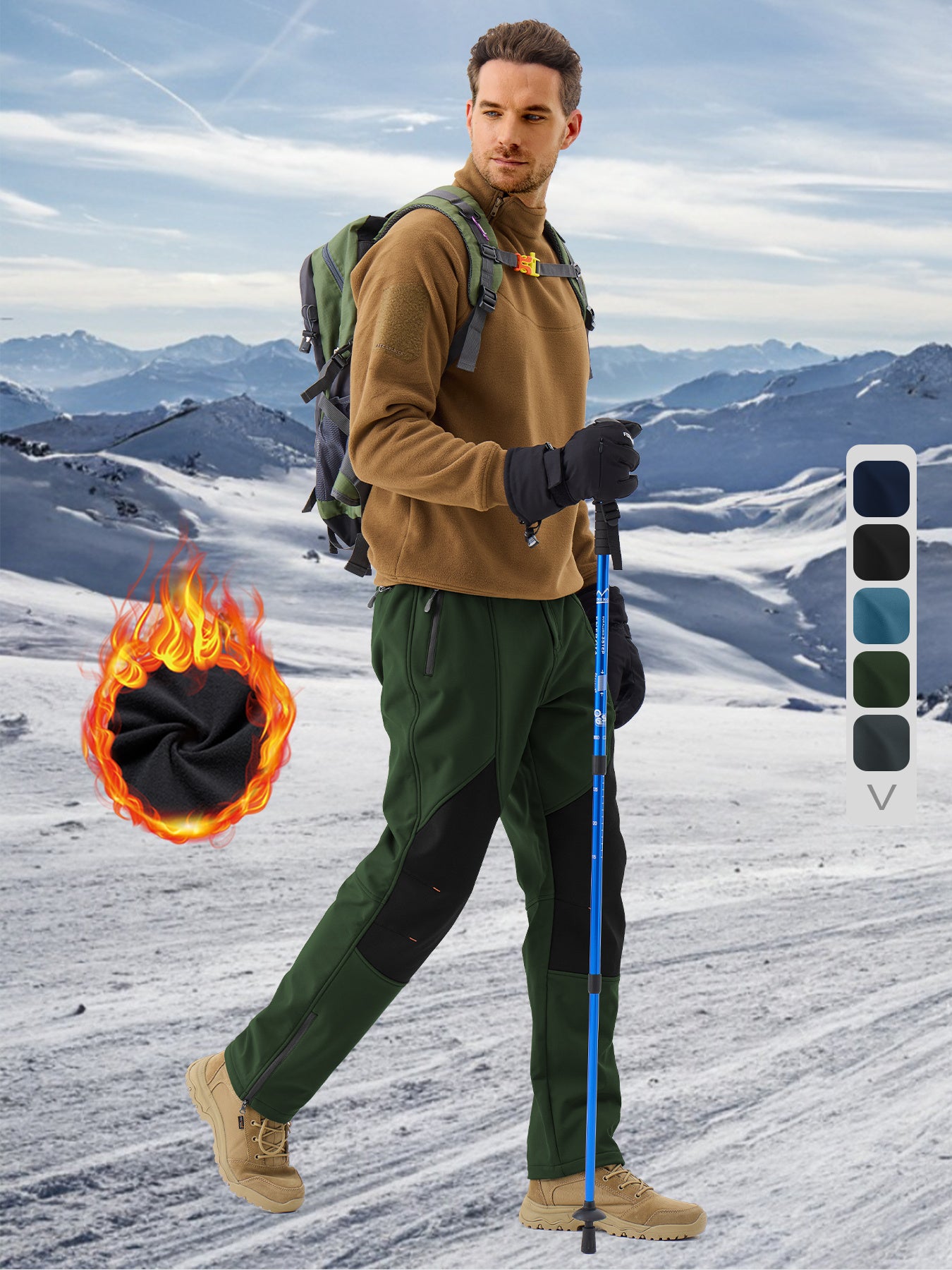 Pants Fleece Lined for Warmth Outdoor Hiking Zipper Bottom Leg Ideal for Winter Sports