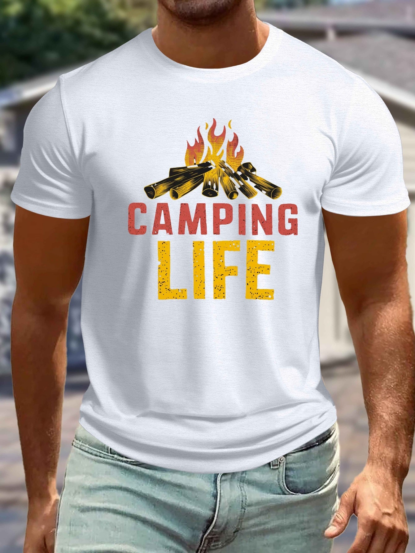 Big & Tall Men's Camping Life Graphic Tee - Casual Short Sleeve T-Shirt for Summer, Breathable Polyester, Machine Washable, PLUS SIZE