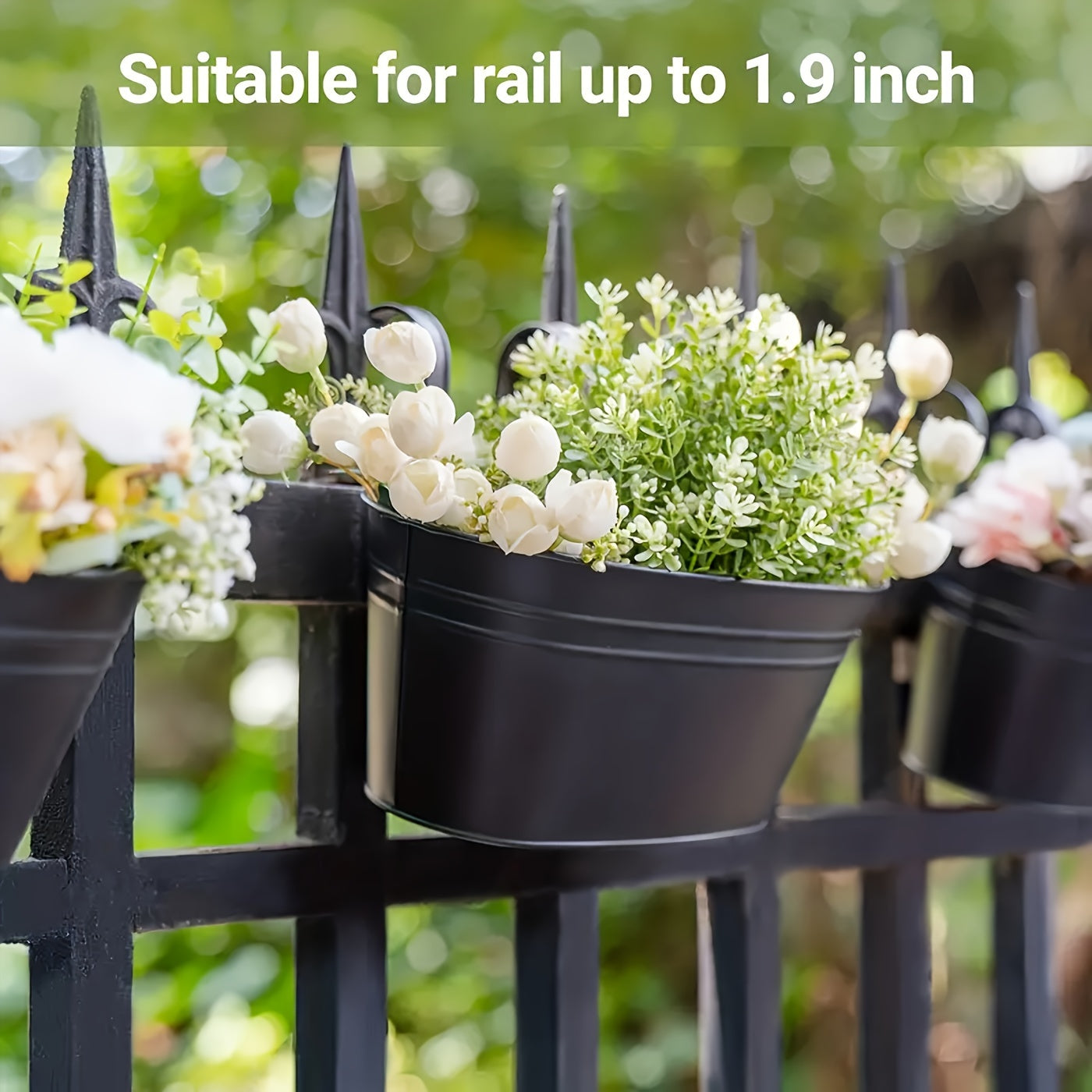 3/5 Pcs Large Iron Hanging Flower Pots - Caddies With Drainage Holes And Hooks For Outdoor Plants