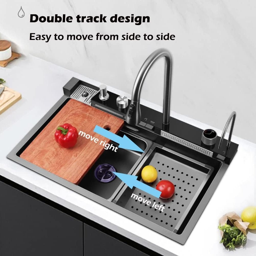 Multifunctional Workstation Kitchen Sink with Digital Display Pull-Out Faucet and Accessories