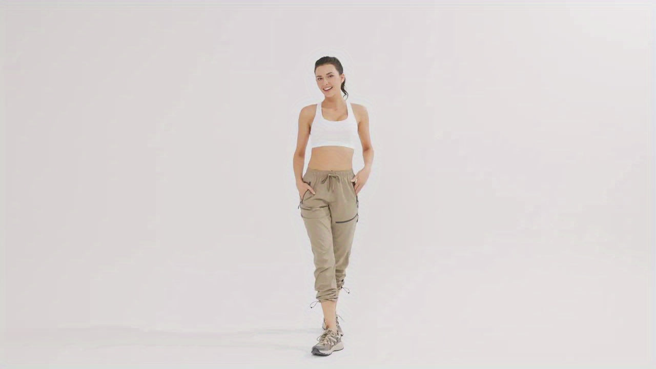Plus Size Women's Cargo Pants, Lightweight, Quick Dry, Water Resistant, Elastic Waist, Zipper Pockets