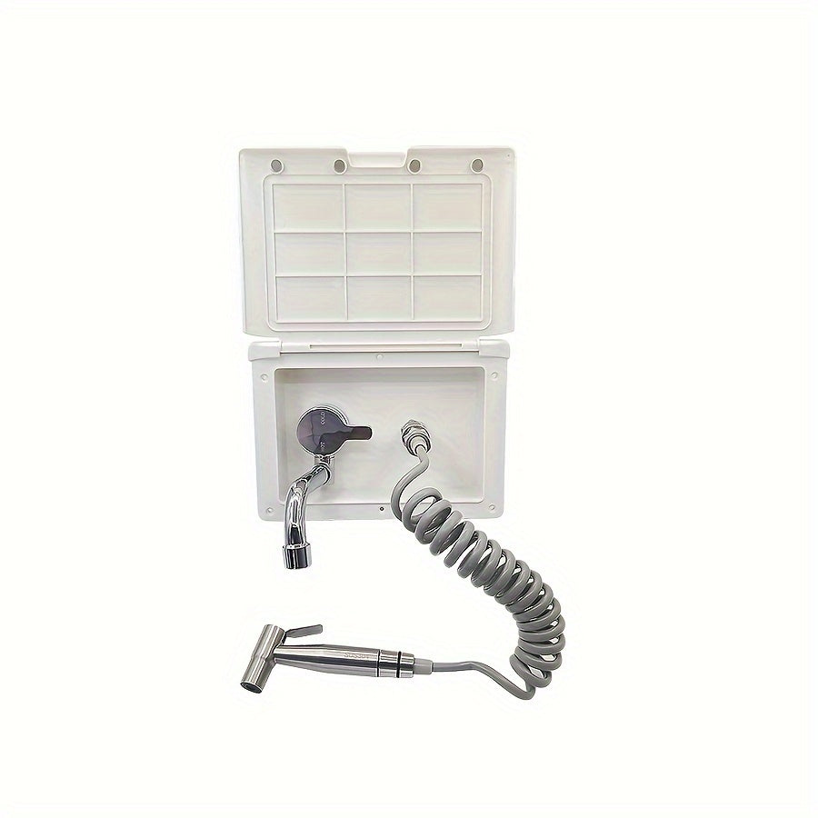 RV Water Container with Foldable Faucet & Quick-Connect Shower Head - Durable Plastic