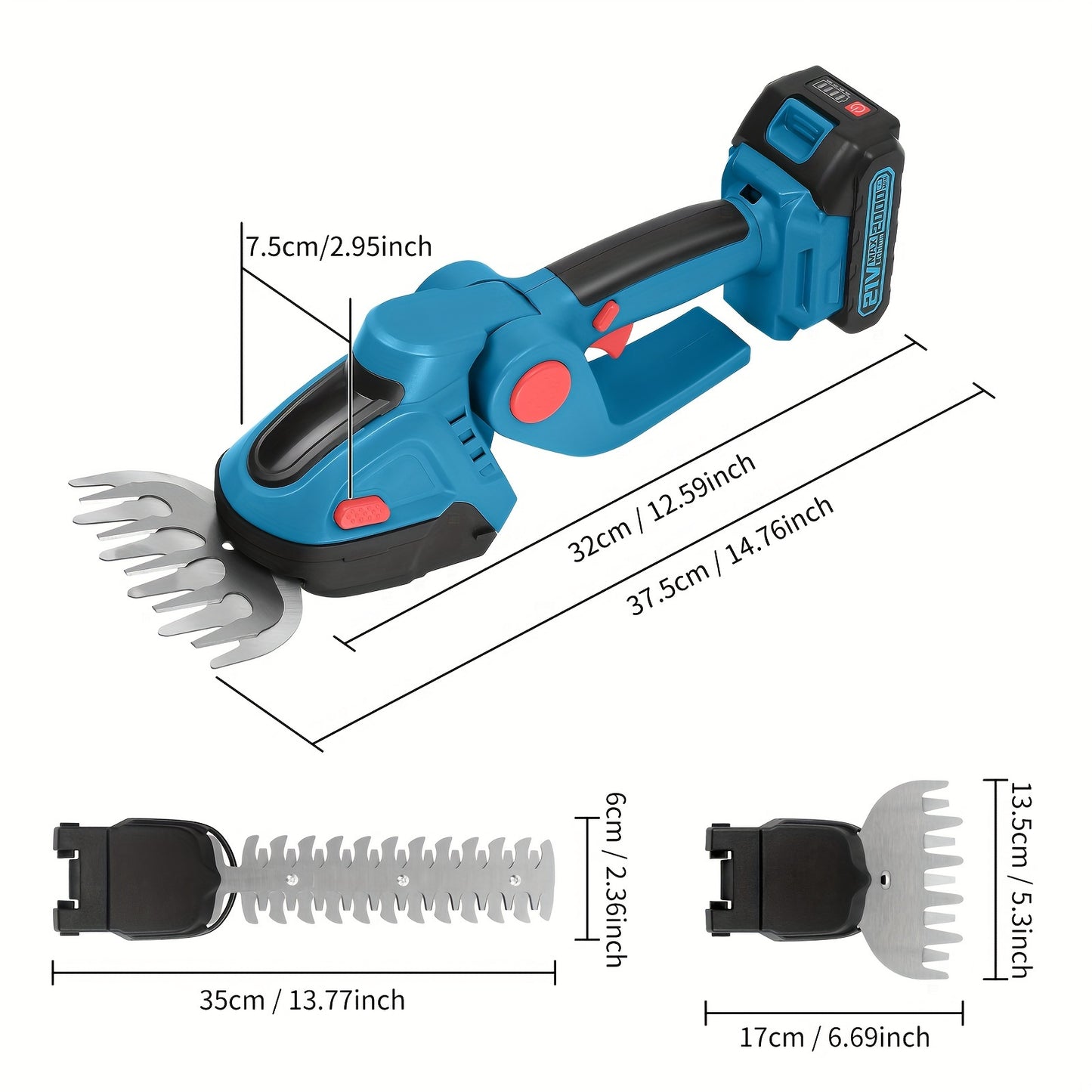Hedge Trimmer Cordless, 2 in 1 Handheld Cordless Grass Shear with 2 Pcs Rechargeable Battery's and Charger