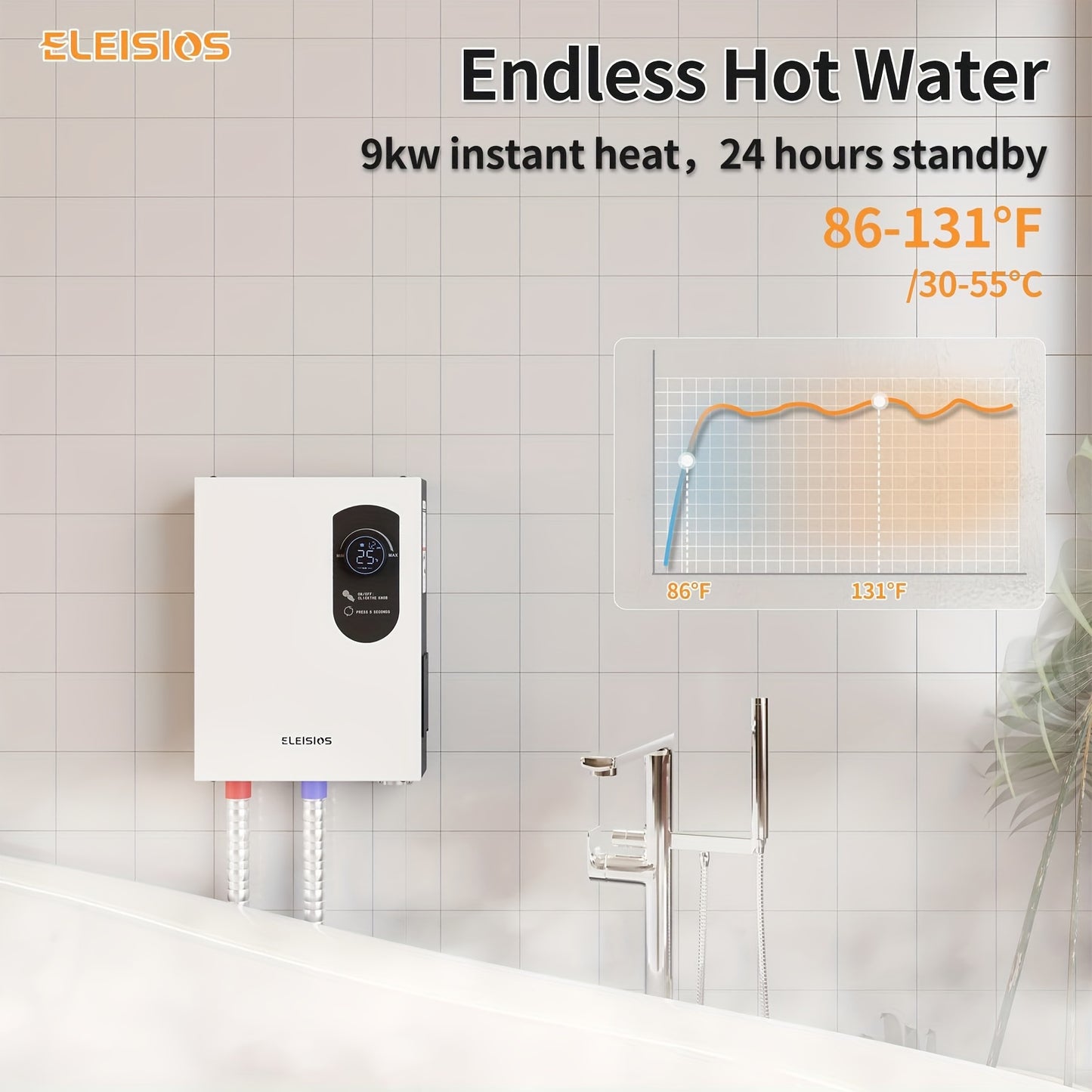 Tankless Water Heater Electric, 240V 9kW Instant Hot Water Heater, Water Heater Electric With LED Display,