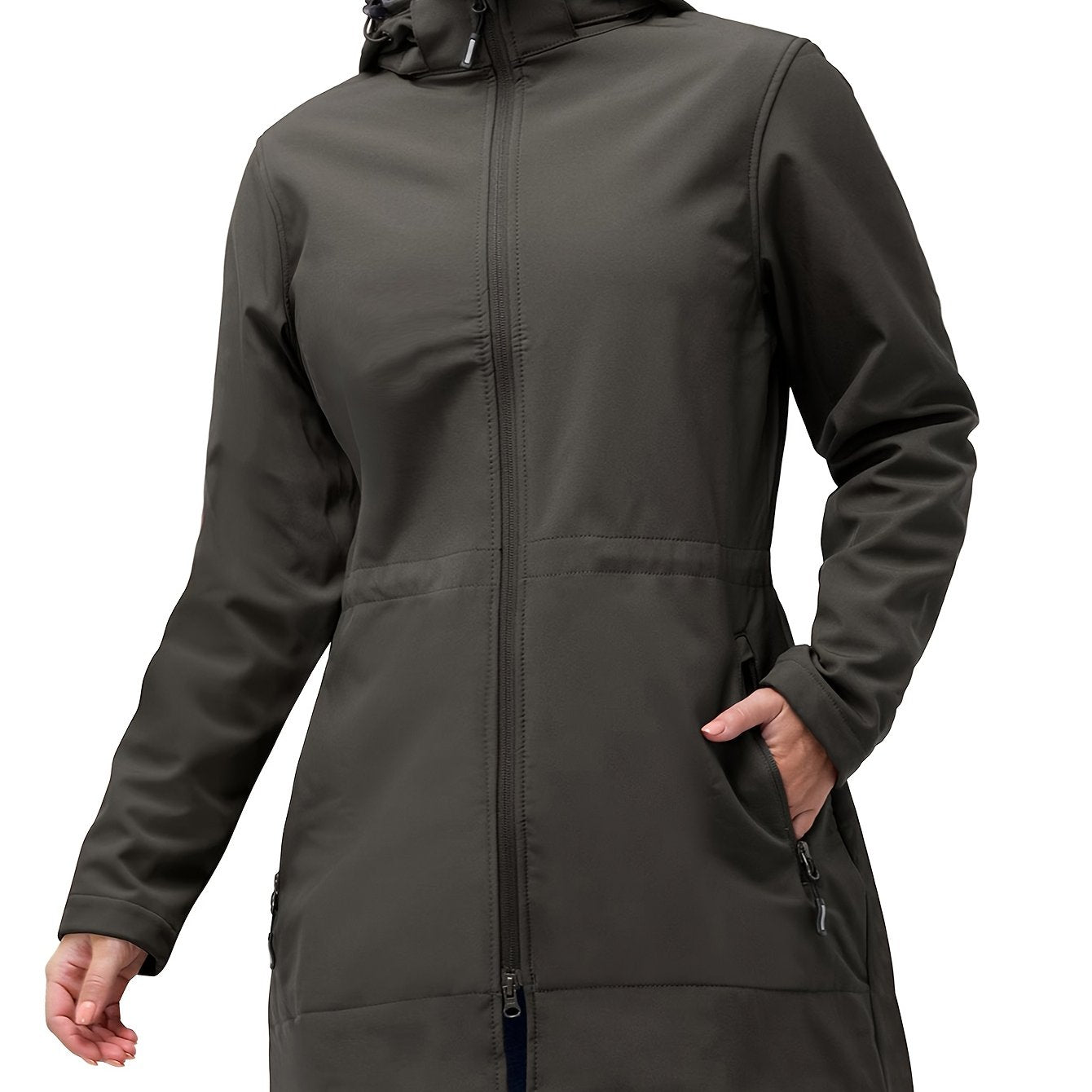 Women's Waterproof Softshell Long Rain Jacket with Hood