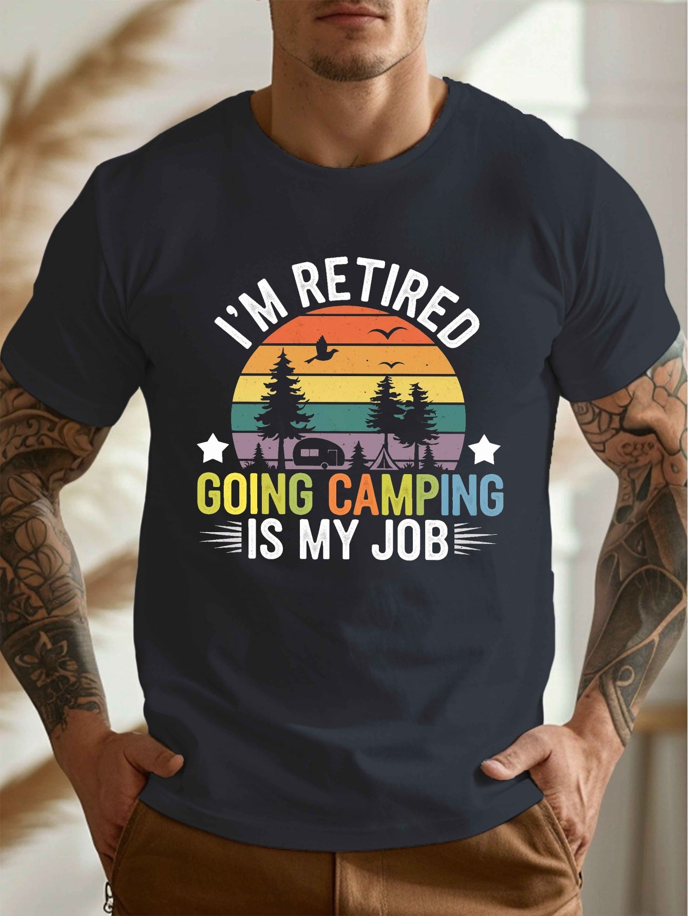 Men's Casual Forest Camping T-Shirt, PLUS SIZE