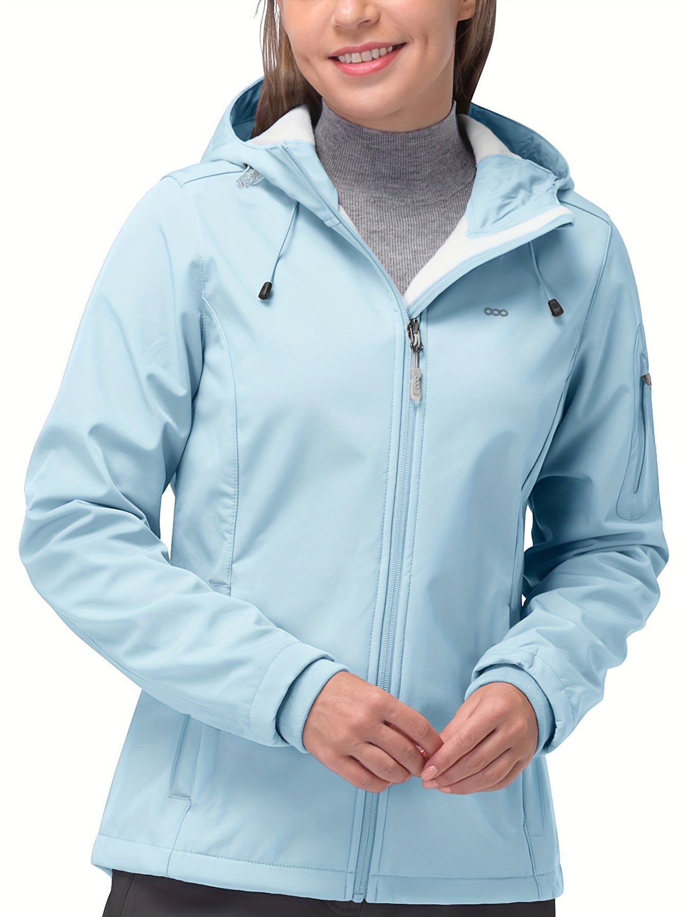 Women's Long Sleeves Outdoor Sports Jacket, Fleece Liner Windproof With Zipper Pocket Sporty Coat