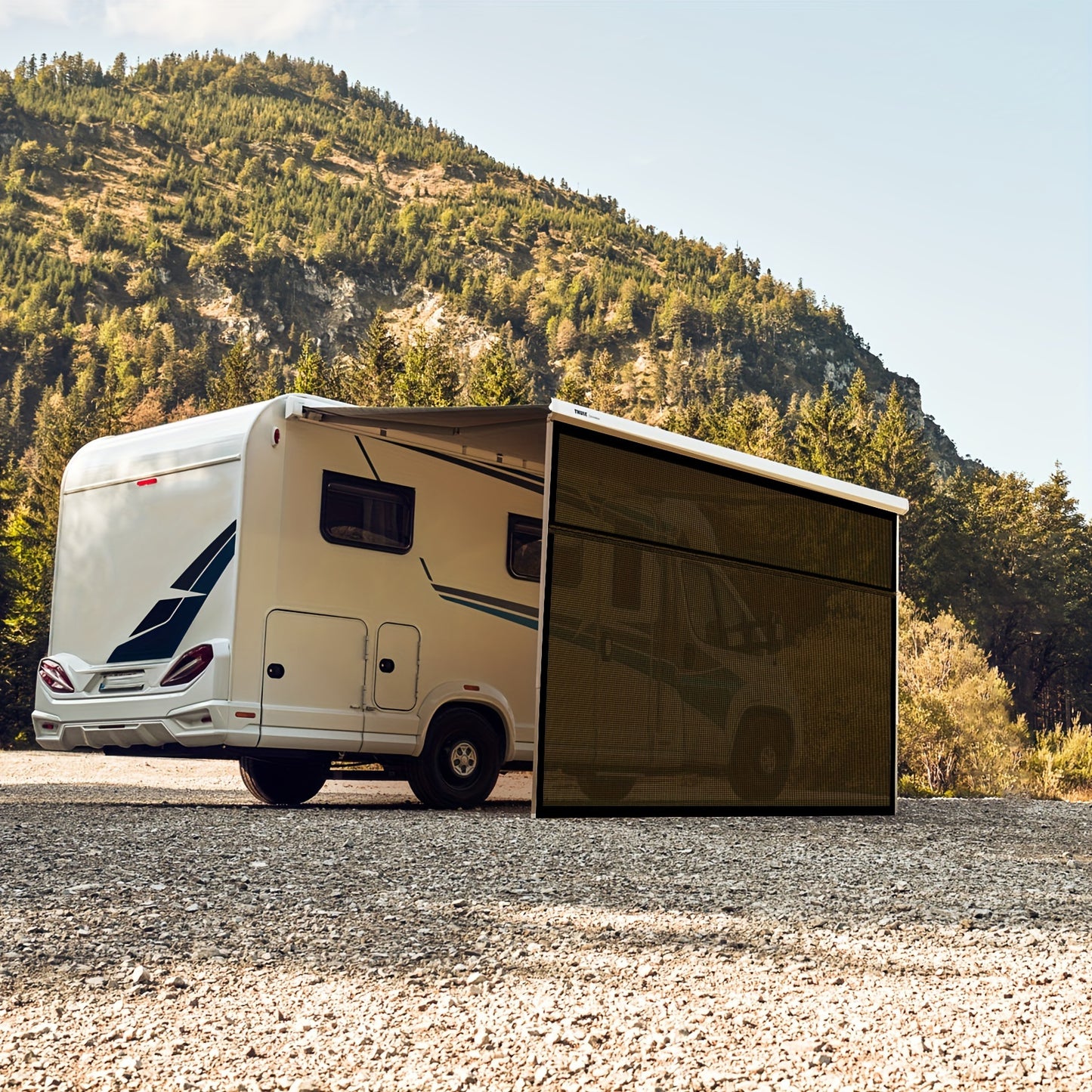 RV Awning Shade Screen With Zipper 14' X 8' - Black Mesh UV Blocker Sun Shade Complete Kits