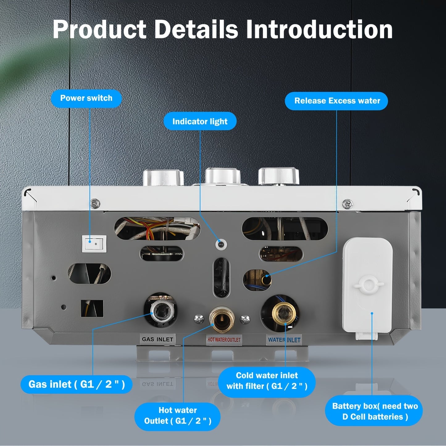 8L Tankless Propane Water Heater with Digital Display - Wall-Mounted