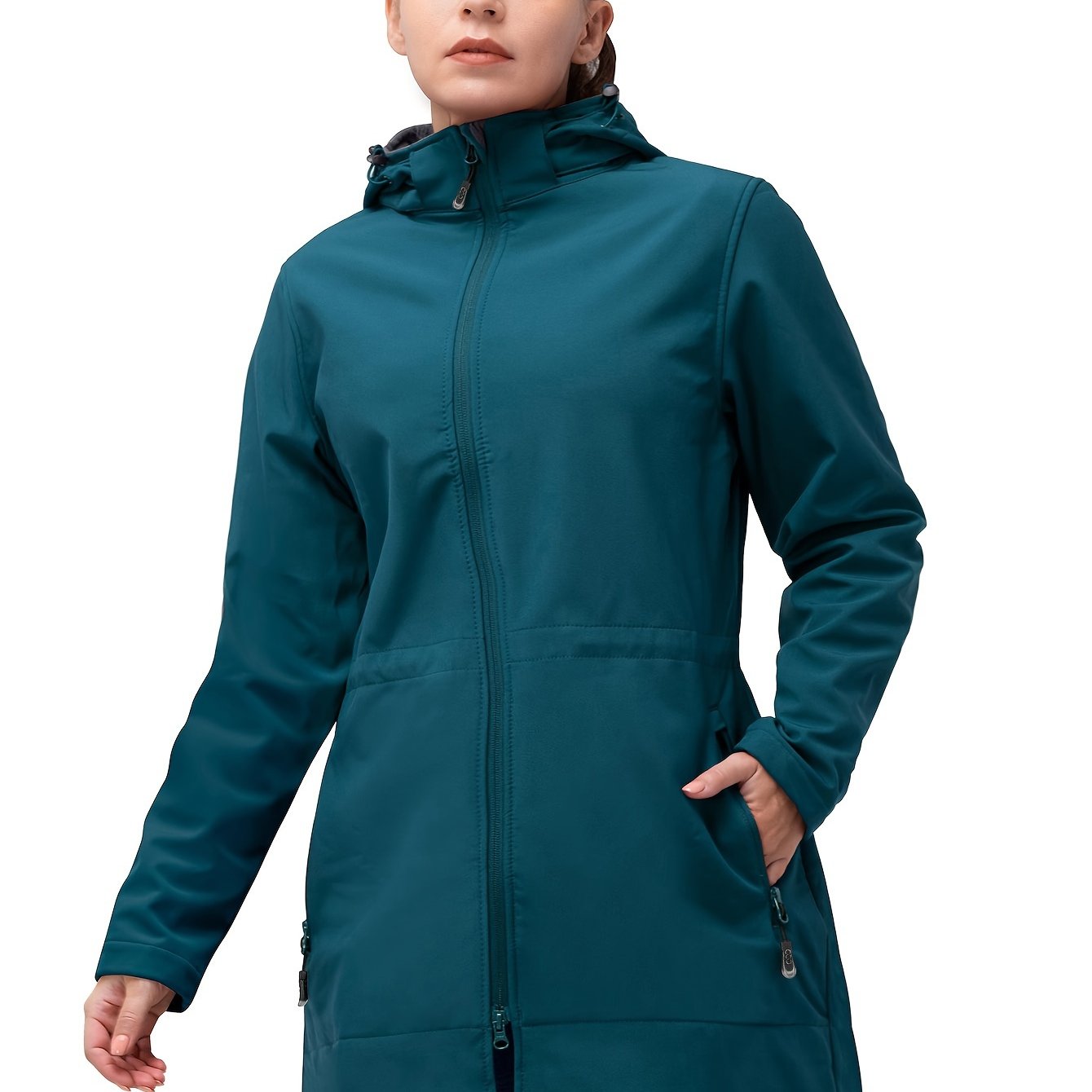 Women's Waterproof Softshell Long Rain Jacket with Hood