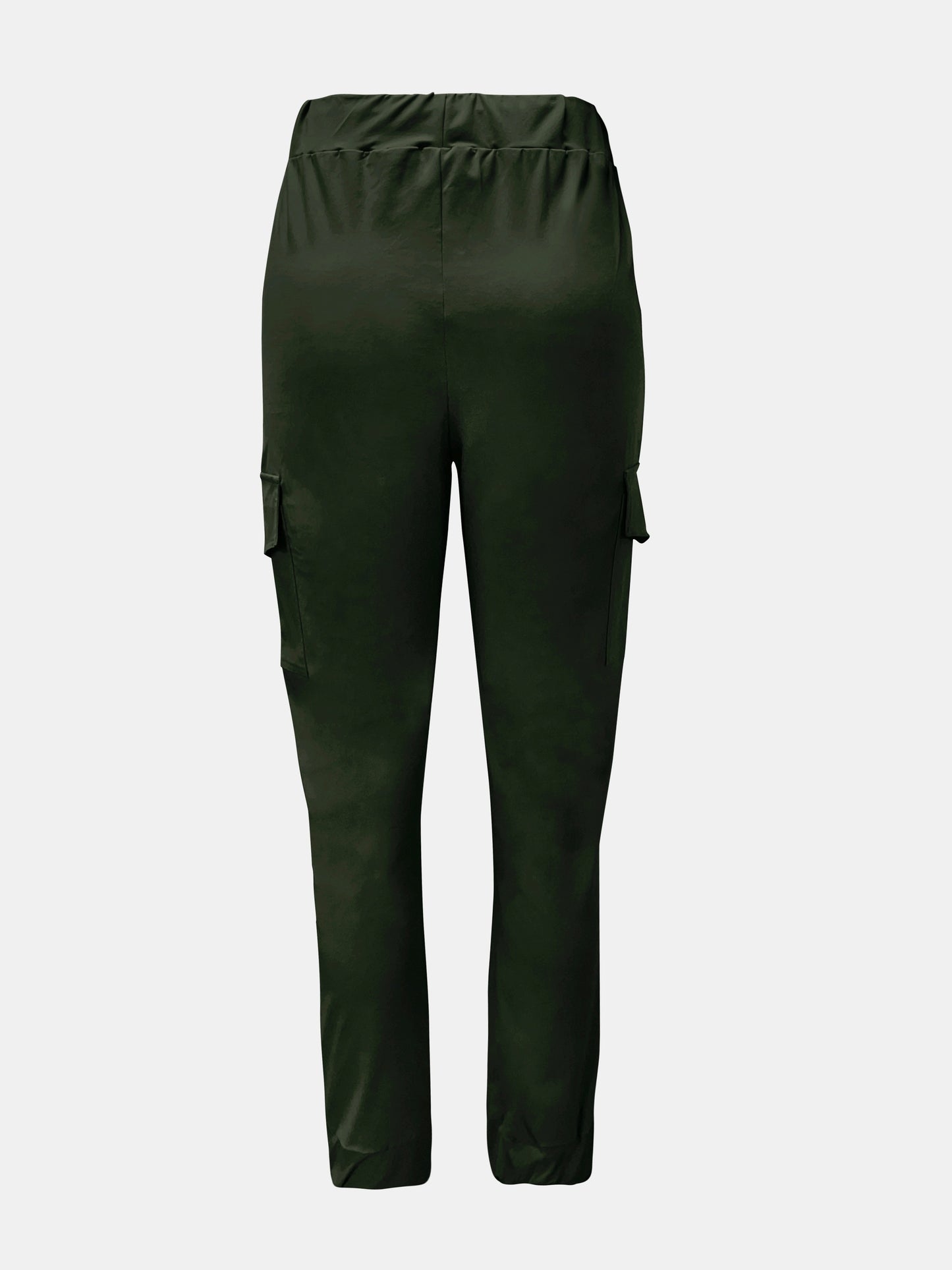 Plus Size Flap Pockets Fitted Bottom Cargo Pants, Drawstring Pants