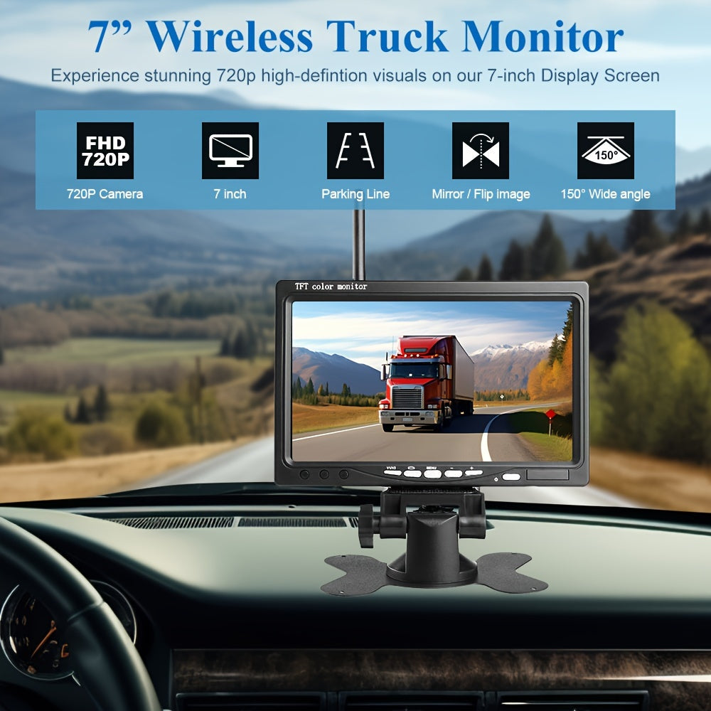 7" Wireless 12v 24v Backup Rear View Camera System, With Night Vision