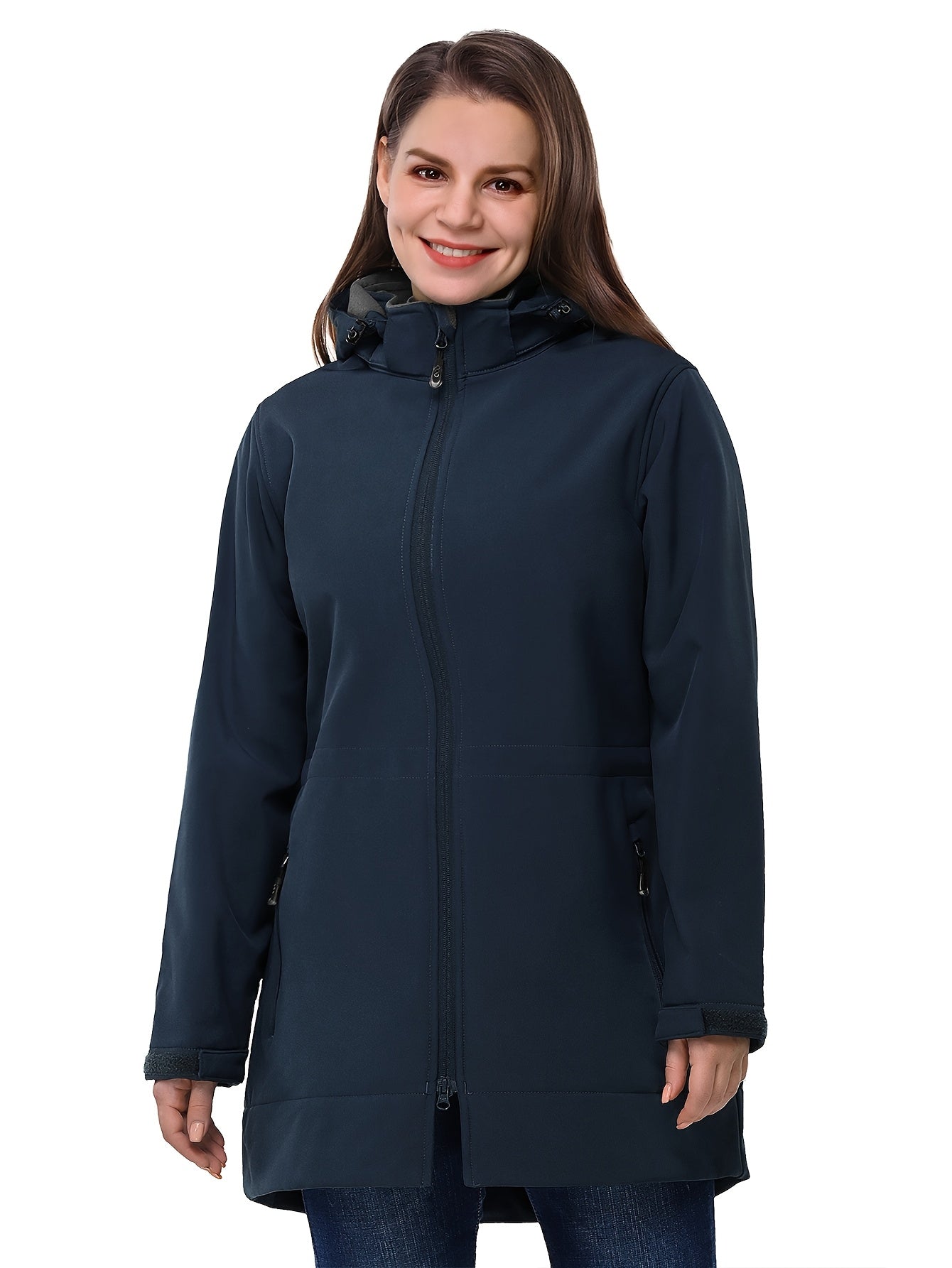 Women's Waterproof Softshell Long Rain Jacket with Hood