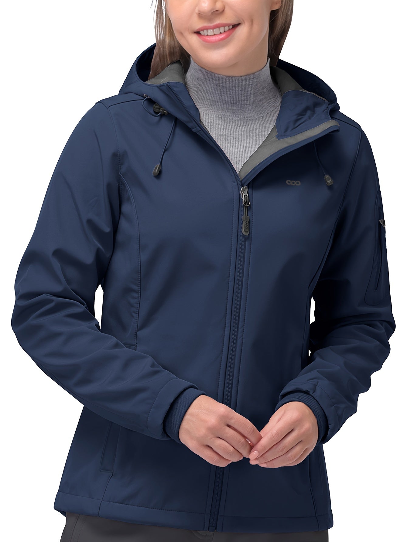 Women's Long Sleeves Outdoor Sports Jacket, Fleece Liner Windproof With Zipper Pocket Sporty Coat