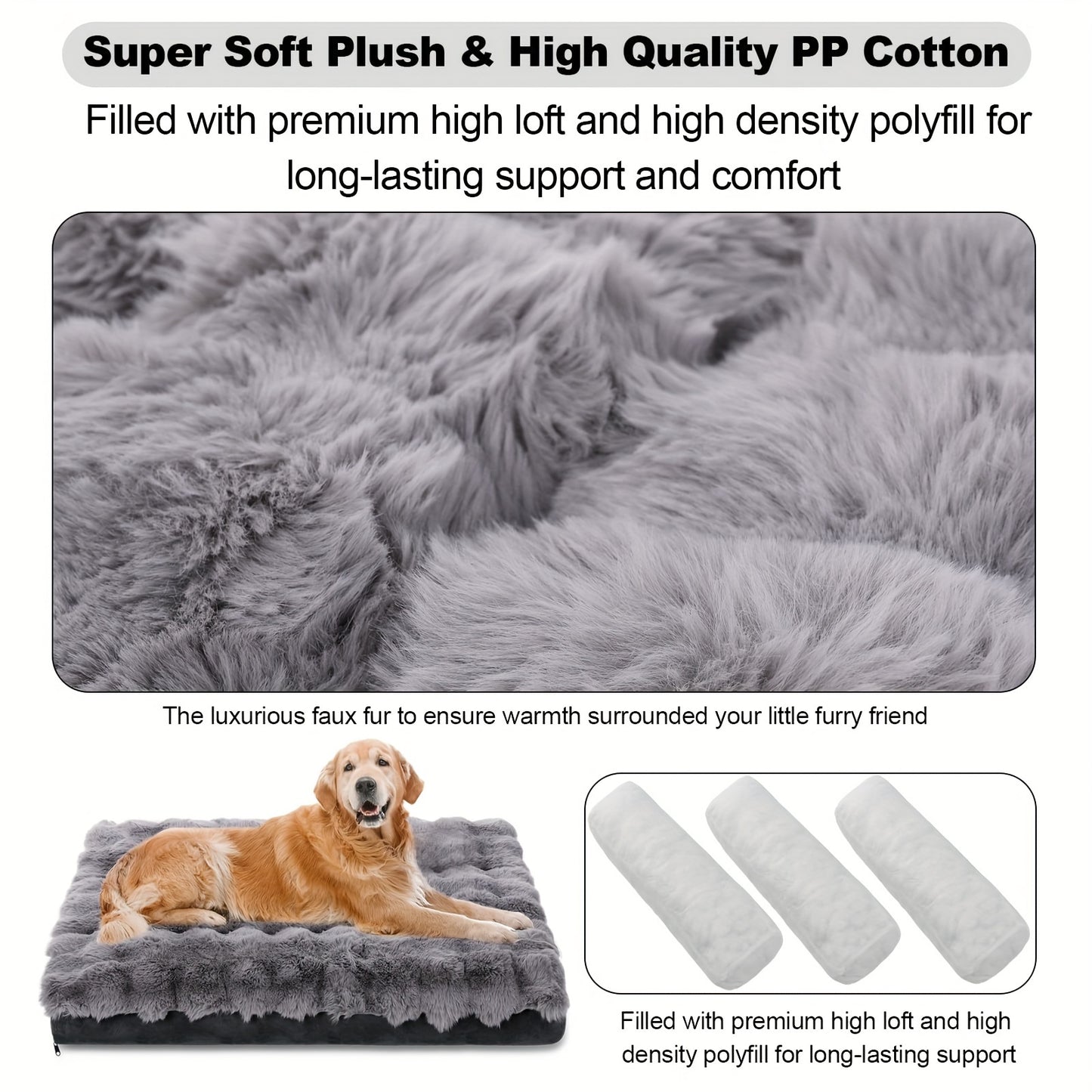 Dog Bed for Extra Large Dogs Orthopedic Dog Bed Soft Plush Faux Fur Fluffy Dog Mat with Removable Washable Cover