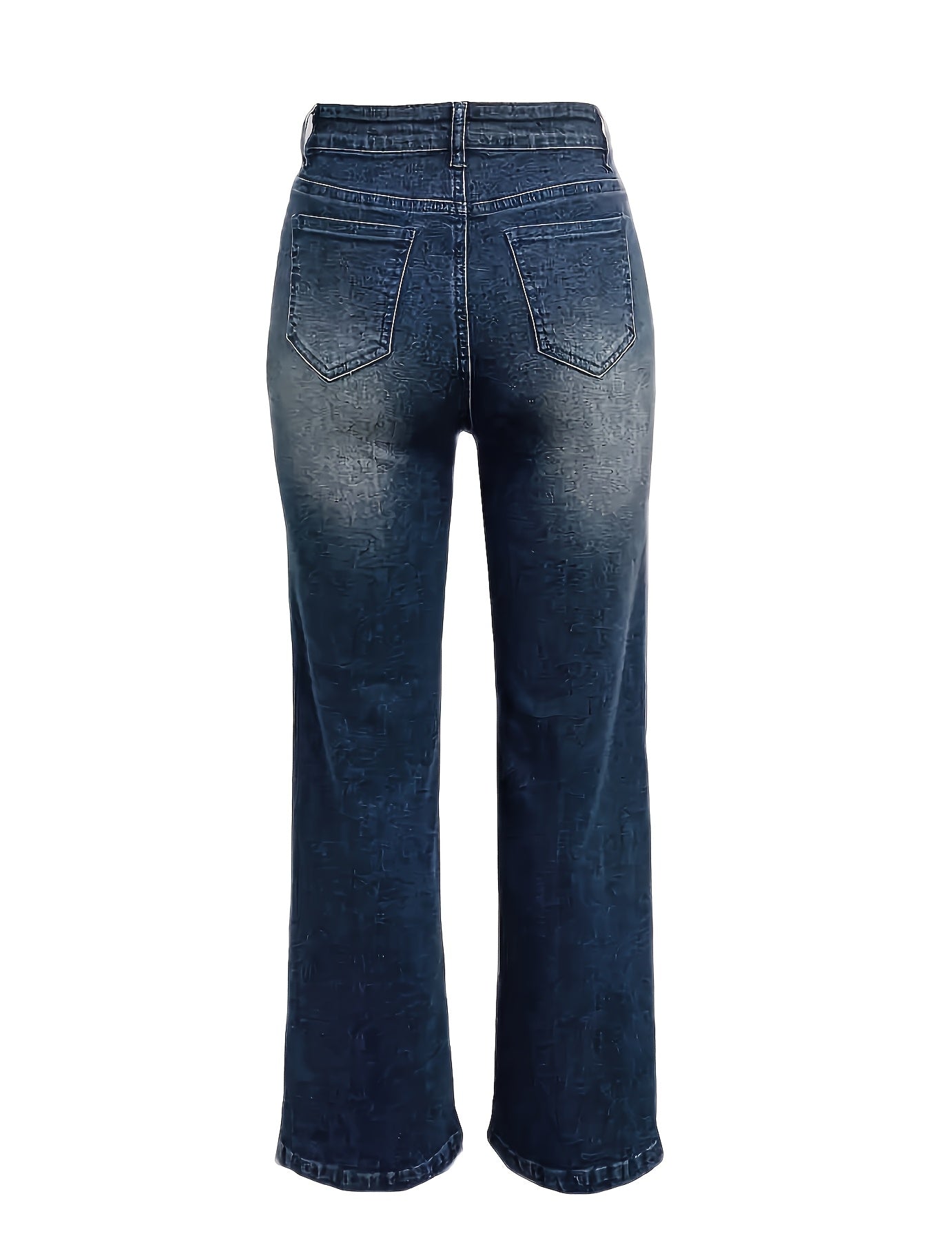 Plus Size Stretch Denim Flare Jeans - Comfort Fit, Mid-Rise, Washed Blue, Slash Pockets