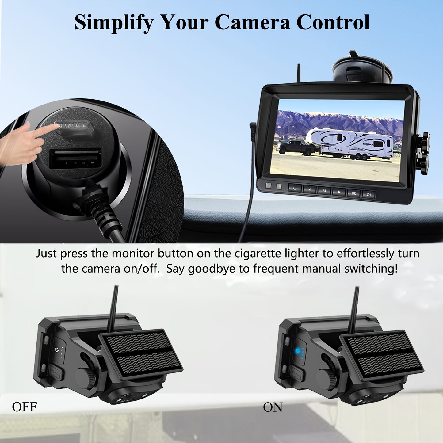 Solar Wireless Magnetic Backup Camera, Battery Powered Rechargeable, Rear View Hitch Camera With 7 Inch 1080P Monitor System