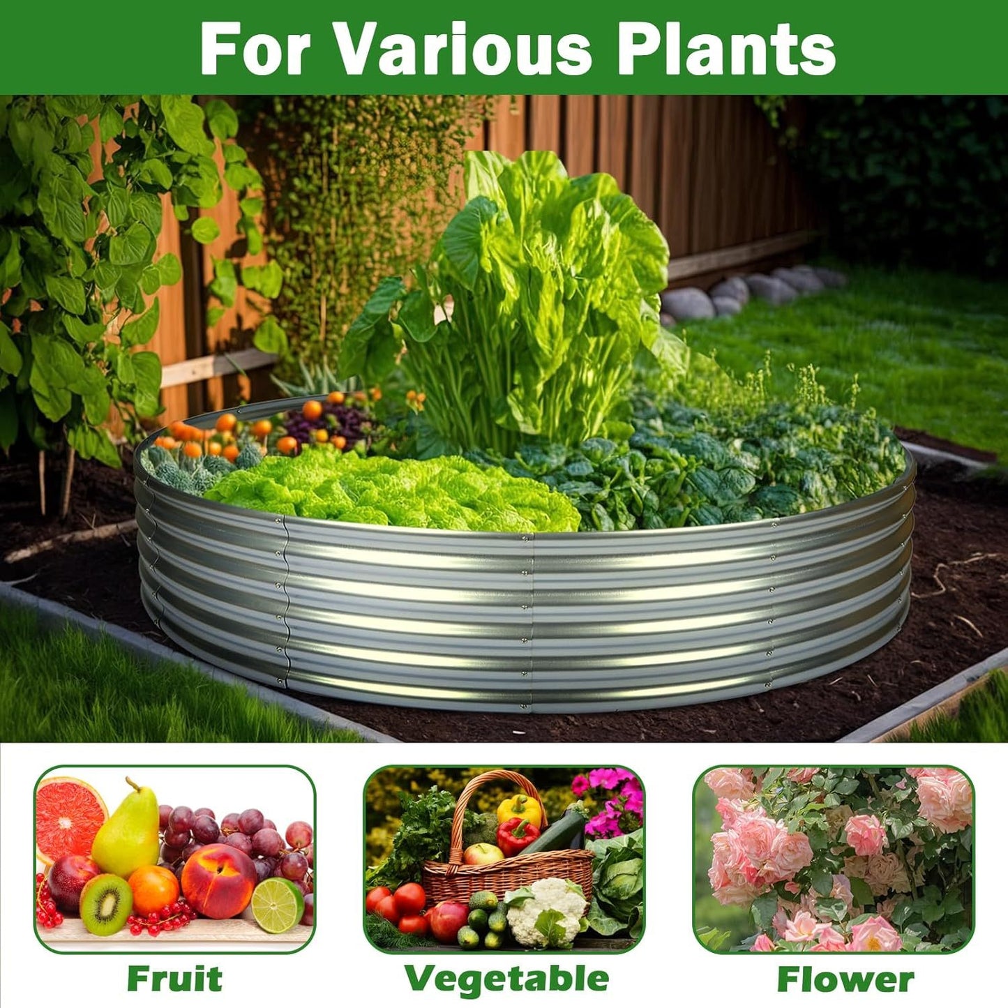 1pc Contemporary Round Galvanized Metal Raised Garden Bed, 4x4x1ft Or Outdoor Fire Pit Ring.