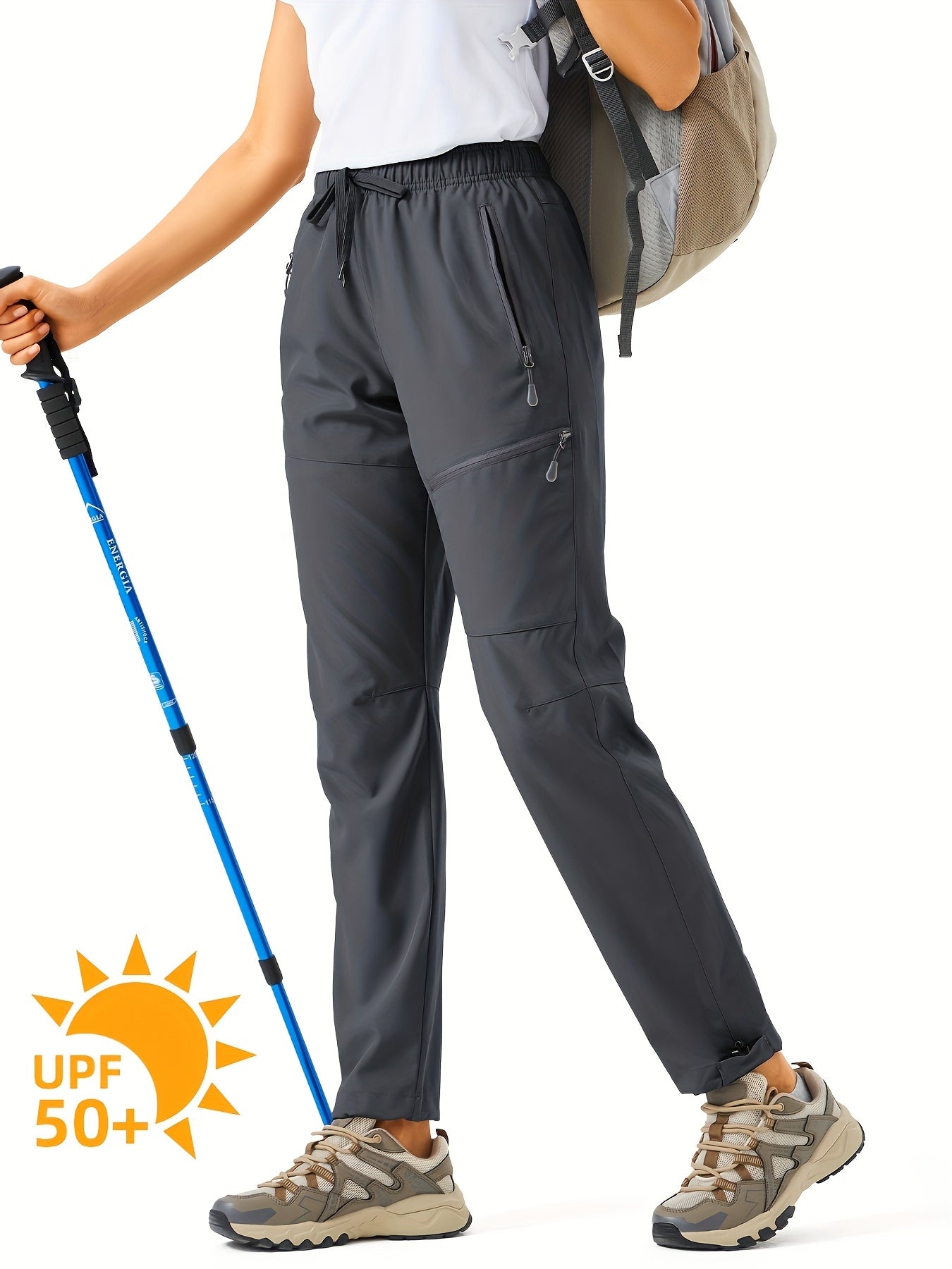Plus Size Women's Cargo Pants, Lightweight, Quick Dry, Water Resistant, Elastic Waist, Zipper Pockets