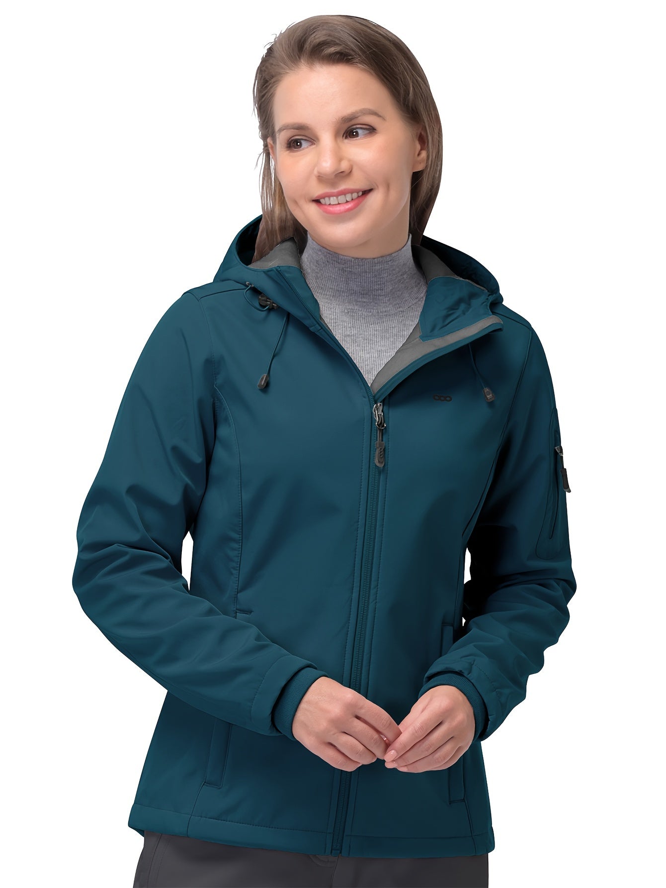 Women's Long Sleeves Outdoor Sports Jacket, Fleece Liner Windproof With Zipper Pocket Sporty Coat