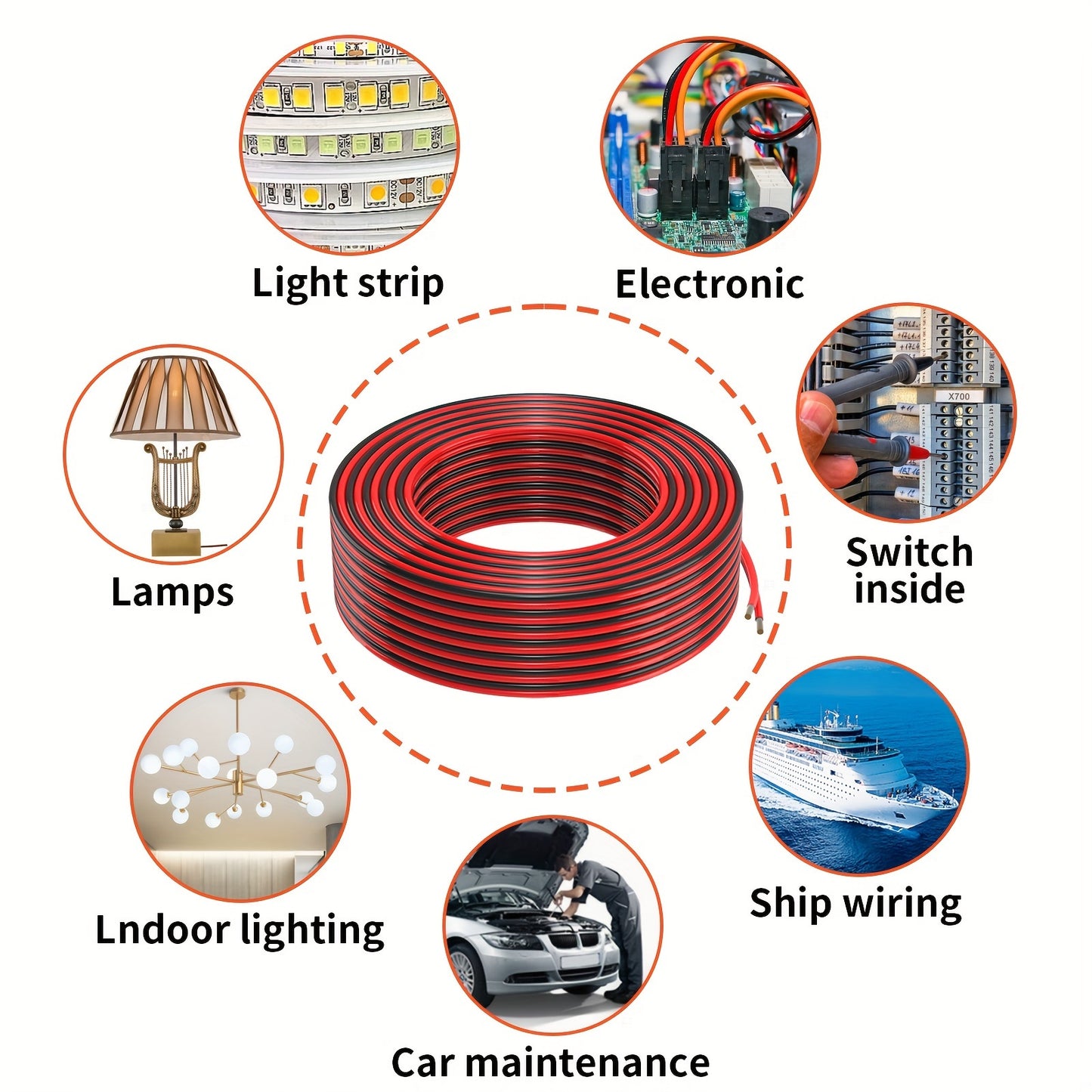Flexible 2-Conductor Extension Cord - 12/14/16/18 Gauge, Red & Black