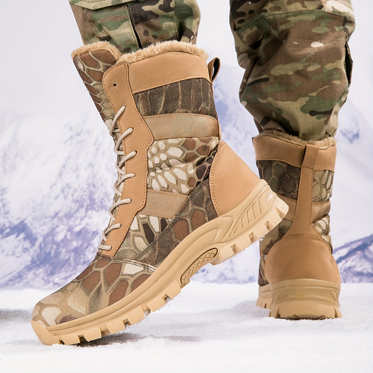Women's Camouflage Tactical Hiking Boots - Warm Fleece-Lined, Anti-Slip, High Ankle Support