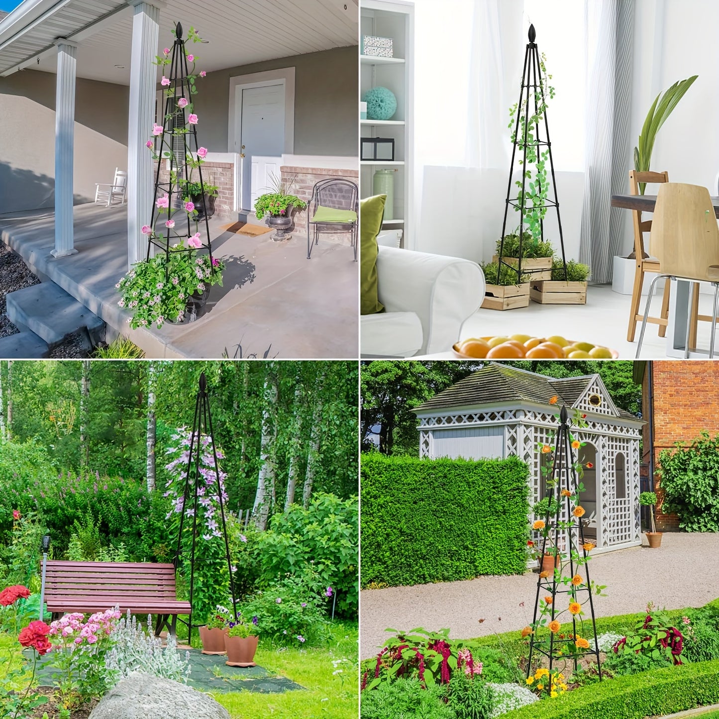 2 Pack Metal & Plastic Garden Obelisk Trellises, 63'', Triangular, Black, For Climbing Plants