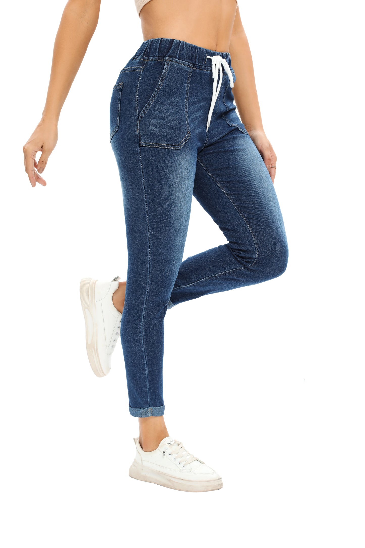 Autumn New Women's Elastic Waist Drawstring Jeans Fashion