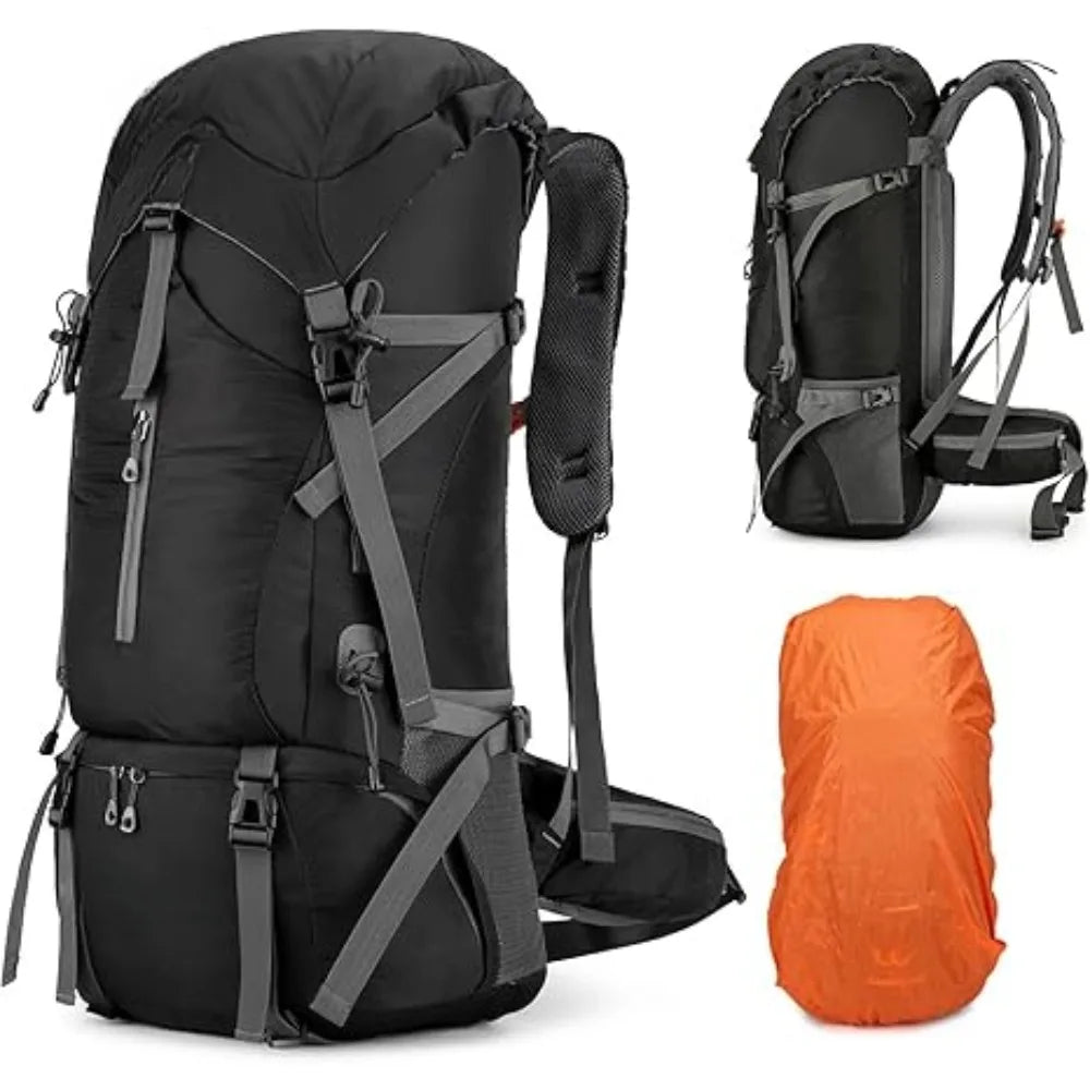 70L - Waterproof Backpack for Men and Women - Backpacking with Rain Cover