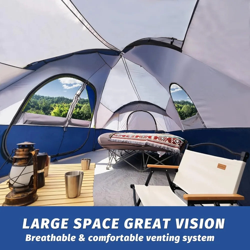 10-Person-Family Tents, 5 Large Mesh Windows, Double Layer, 2 Room, Waterproof