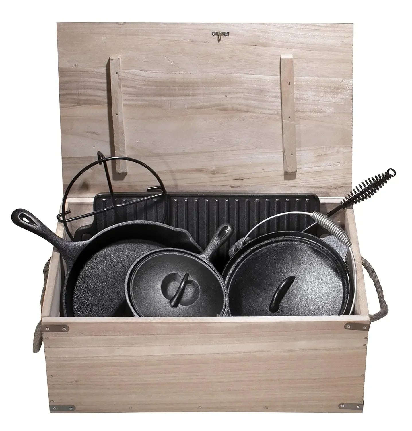 Camping Cooking Set Of 7. Pre Seasoned Cast Iron Pots And Pans Dutch Oven With Lids