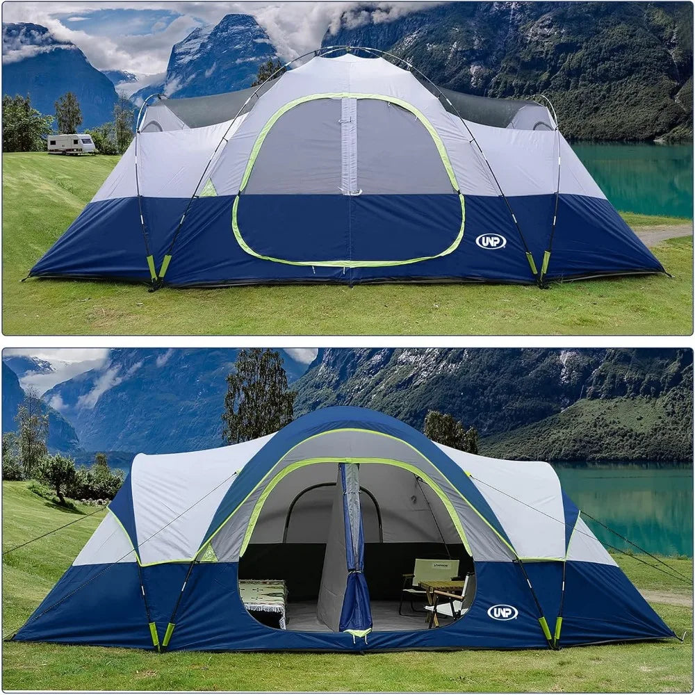 10-Person-Family Tents, 5 Large Mesh Windows, Double Layer, 2 Room, Waterproof