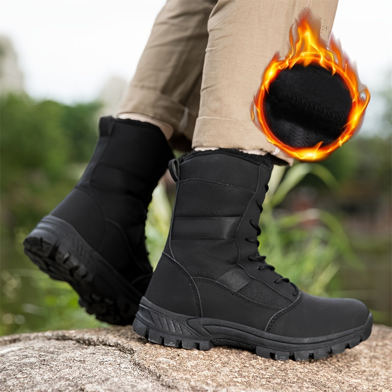 High-Top Hiking Boots, Solid Color, Round Toe