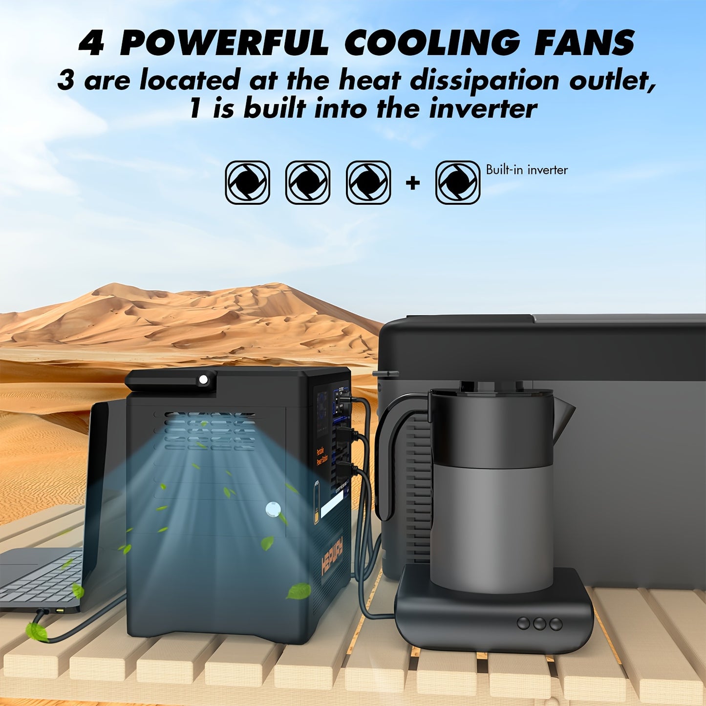 1300W Portable Power Station with AC Outlet, Pure Sine Wave, DC & USB QC3.0 Outputs, 52Ah Lithium Battery