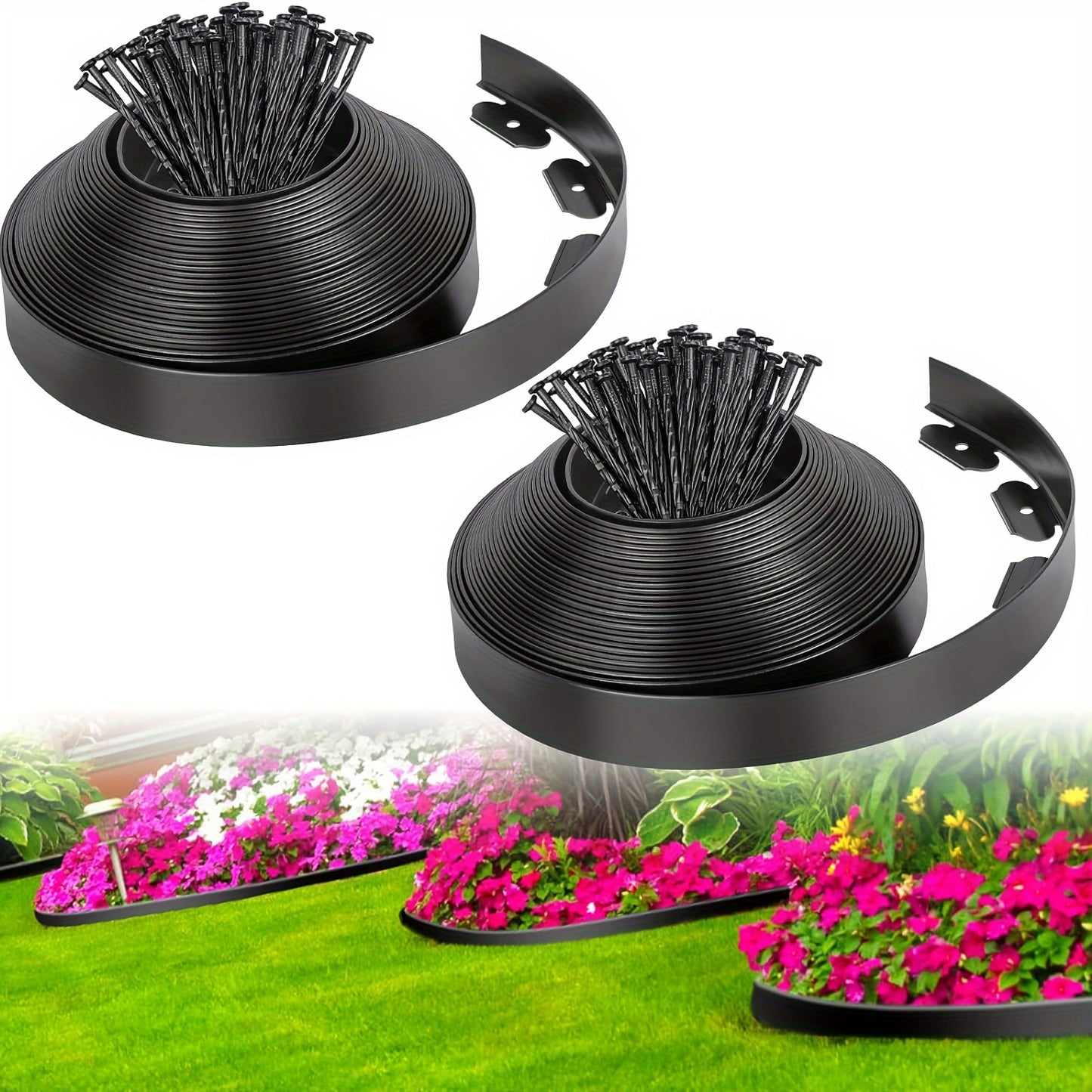 66FT Landscape Edging Border Kit, 1.8 Inch Tall Plastic Edging Border With 80 Spikes