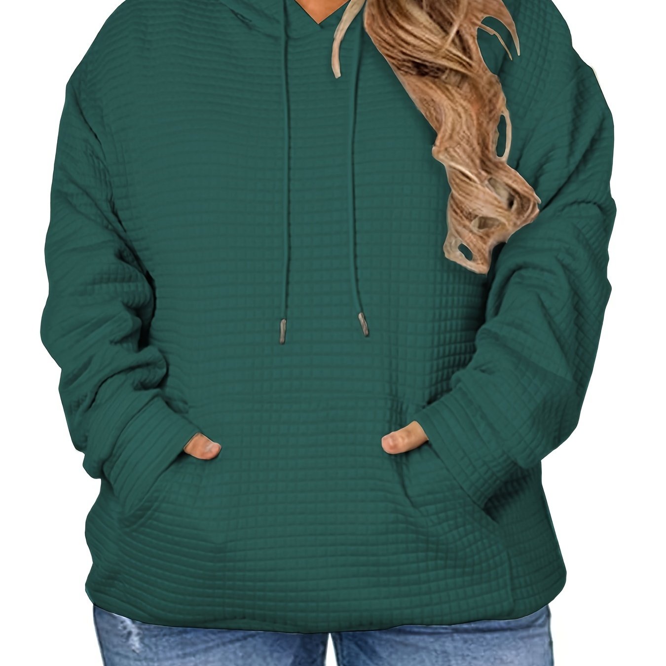 Women's Plus Size Hoodies Casual Long Sleeve Sweatshirts Drawstring Pullover Tops With Pocket