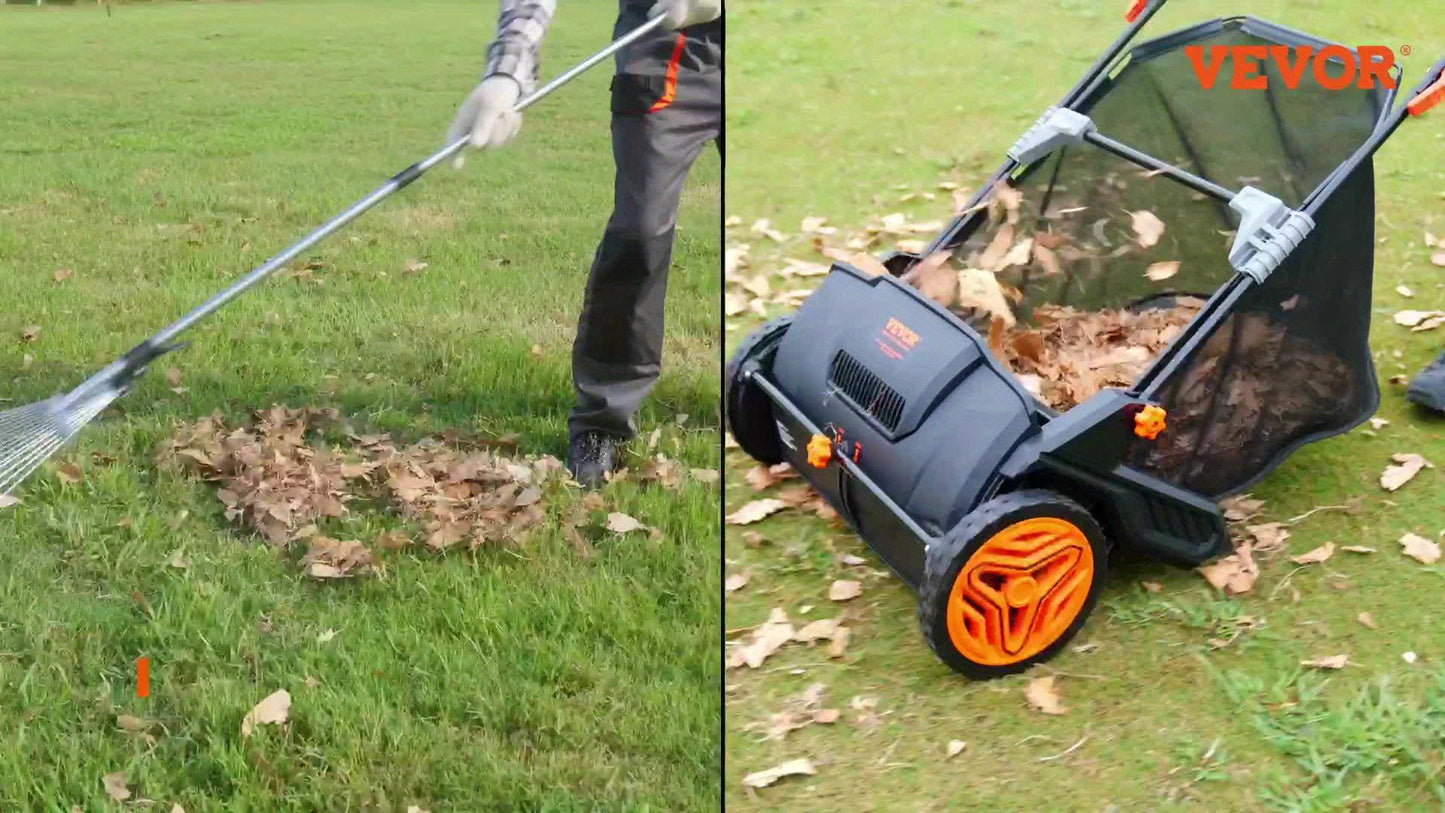 Heavy-Duty Push Lawn Sweeper, 21-Inch Leaf & Grass Collector with Adjustable Spinning Brushes - Alpine Outdoor Supplies and More